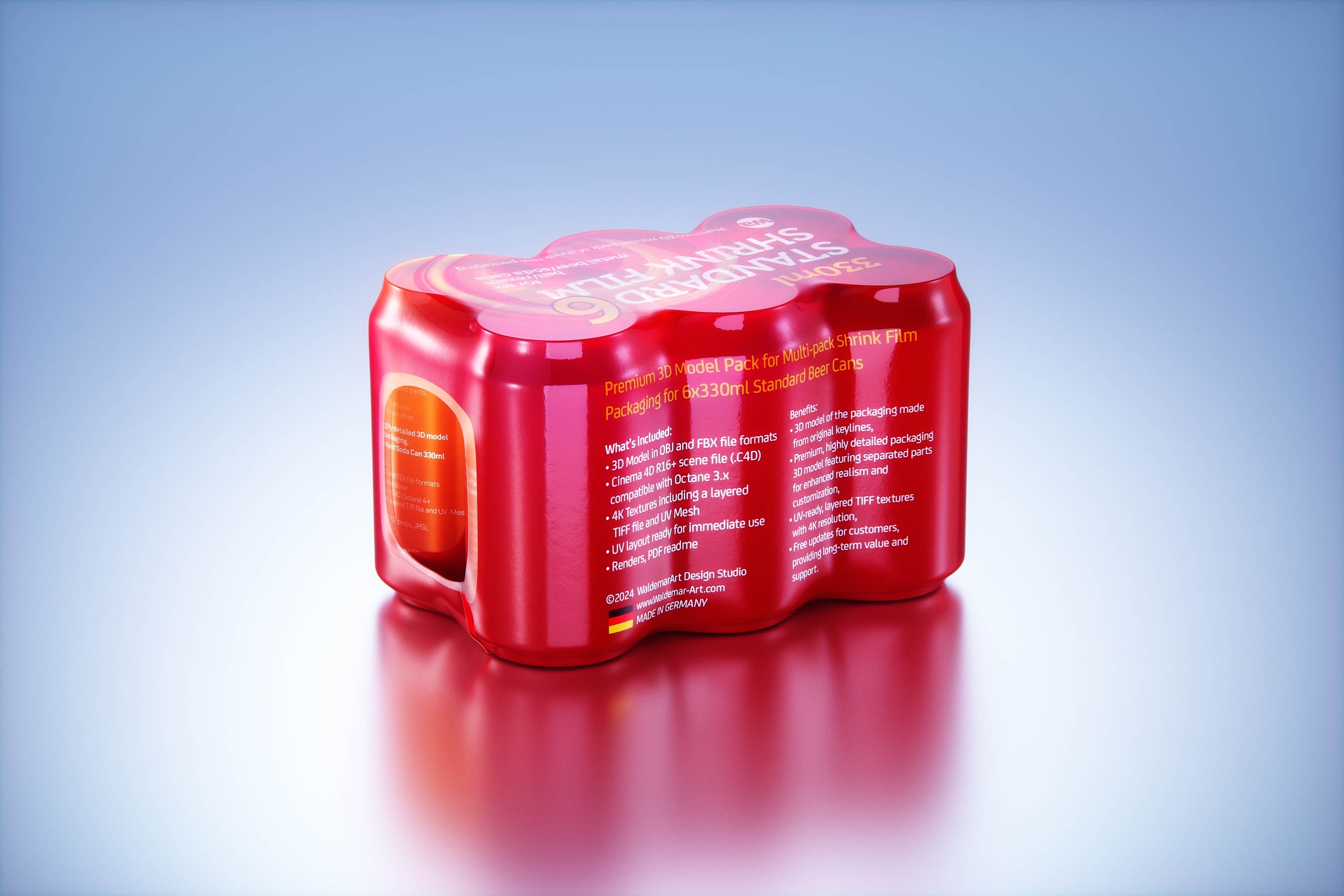 4 Sets of 6x330ml Standard Cans Each, Wrapped in Shrink Film and Packed in Cardboard Multi-pack Packaging 3D model pack