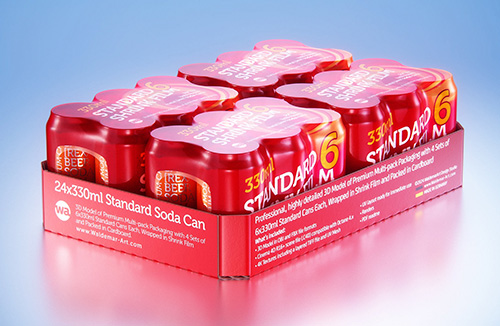 Multi-pack of 4 sets of 6×330ml standard cans each, wrapped in shrink film and packed in cardboard