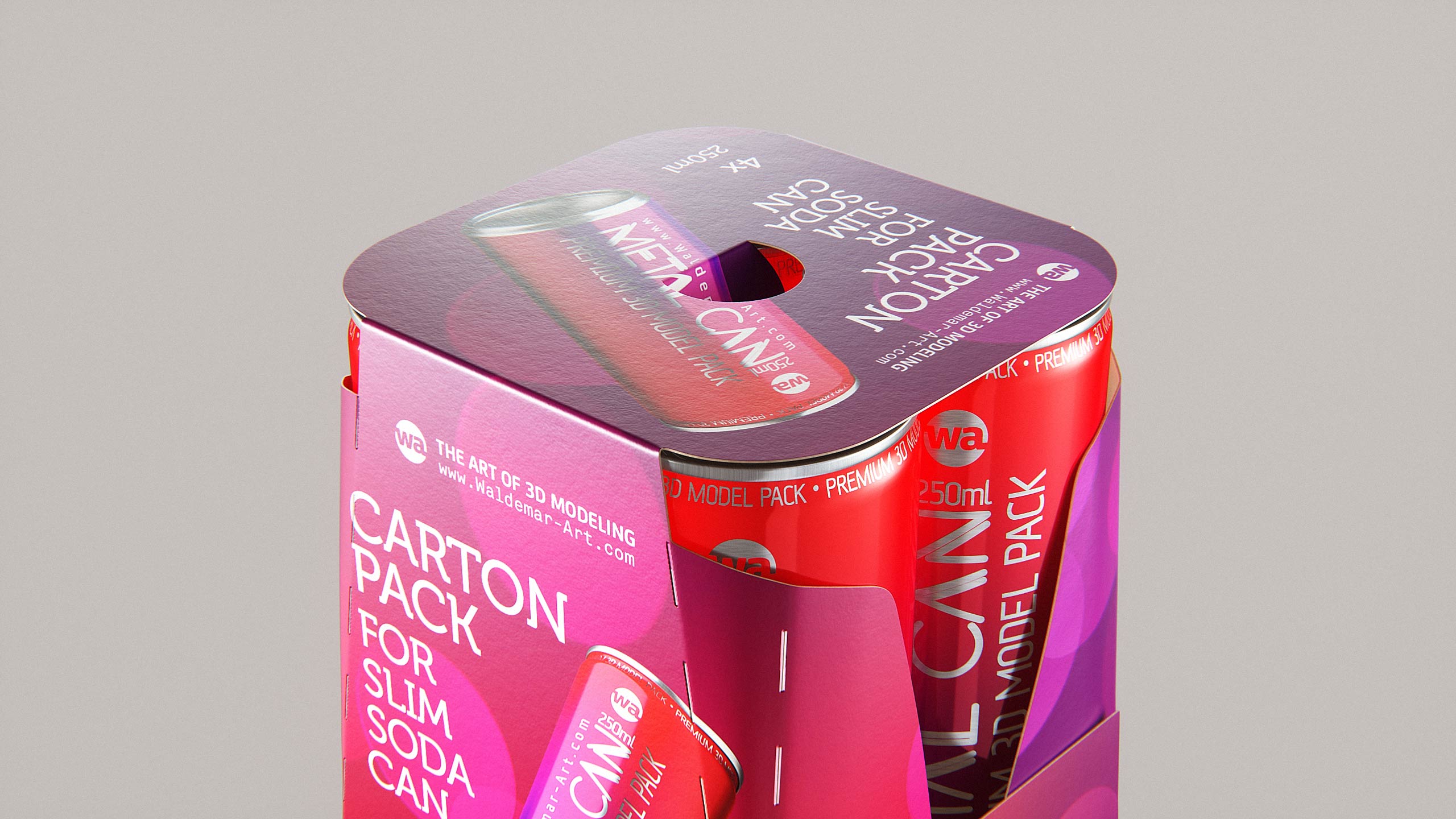 Premium Packaging 3D Model of carton box for 4x250ml Slim Soda Can