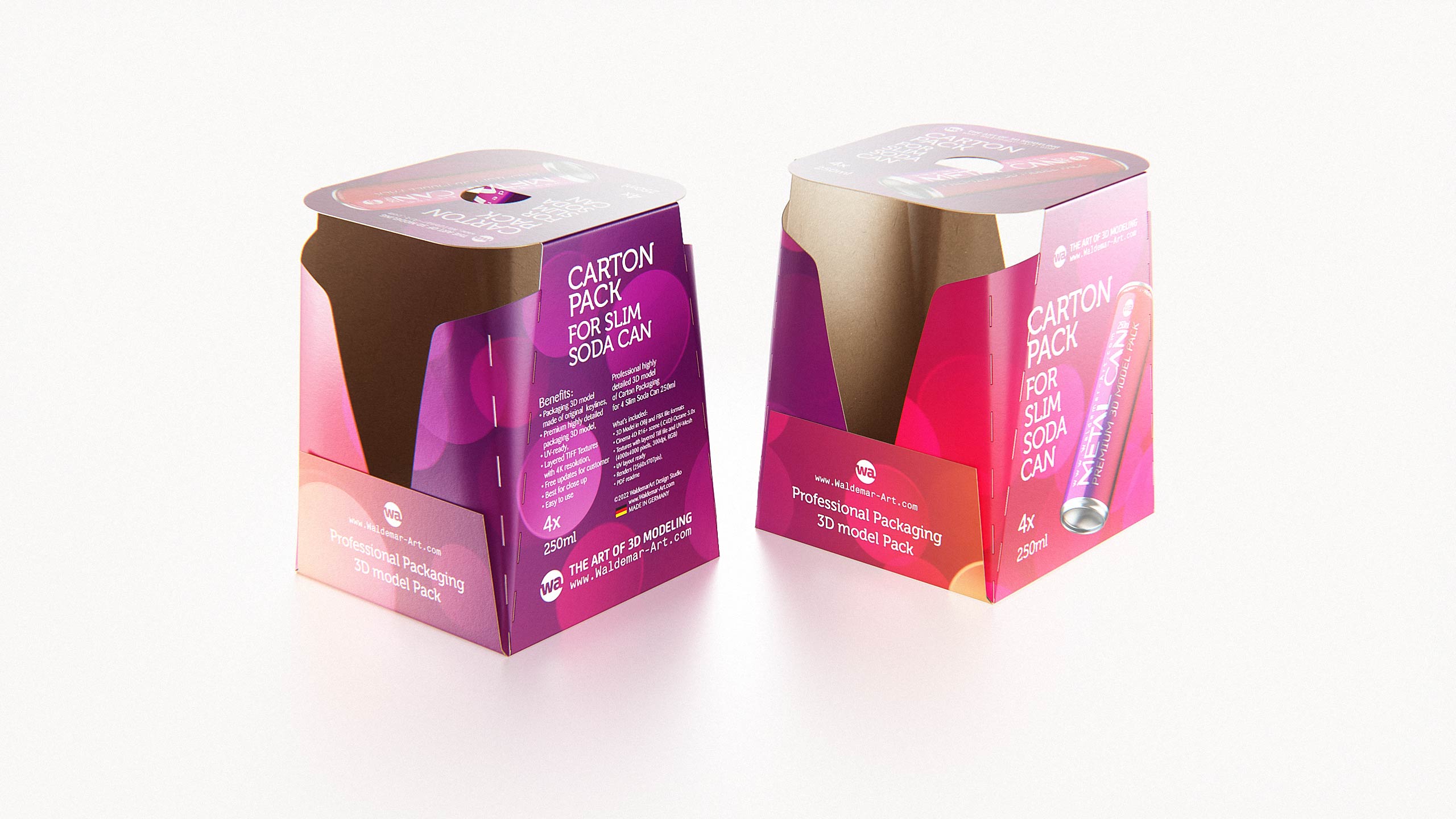 Premium Packaging 3D Model of carton box for 4x250ml Slim Soda Can