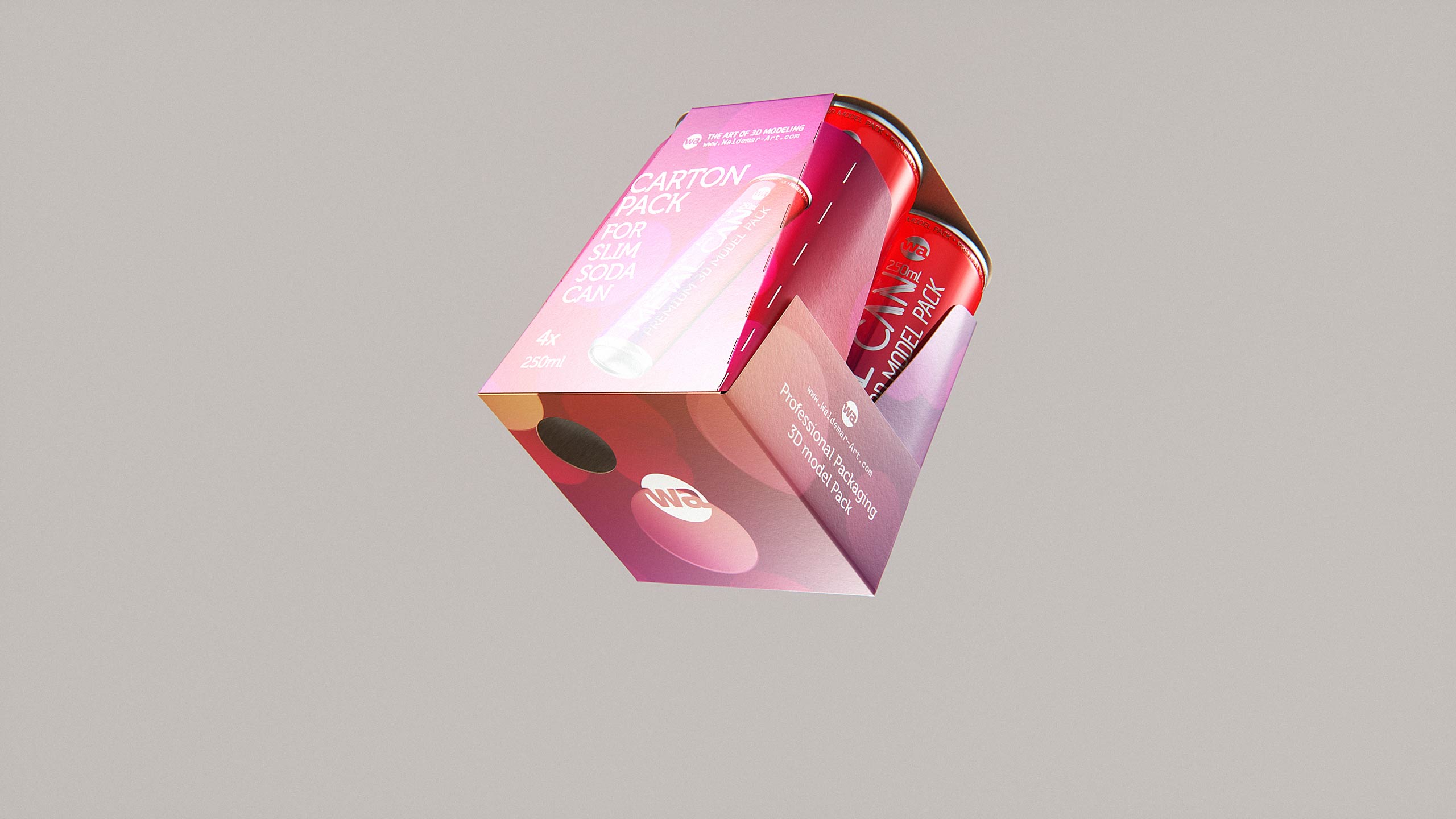 Premium Packaging 3D Model of carton box for 4x250ml Slim Soda Can
