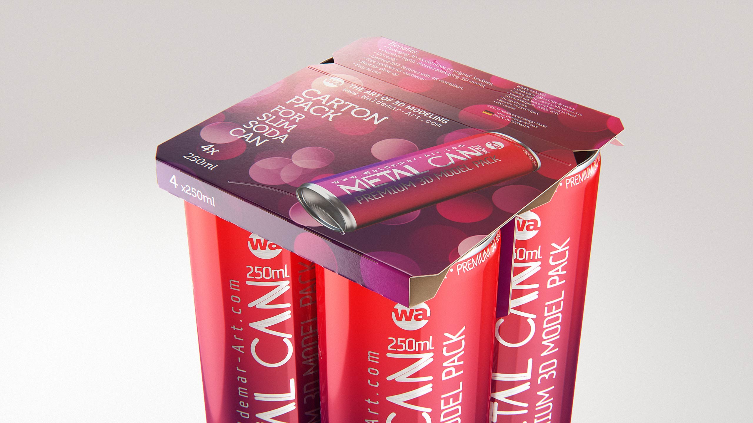 4x250ml Slim Soda Can Carton Pack 3D model
