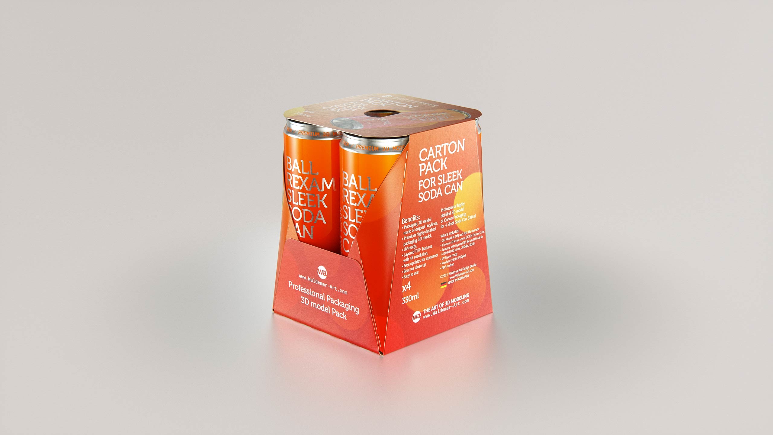 Premium Packaging 3D Model of carton package for 4x330ml Sleek Soda Can