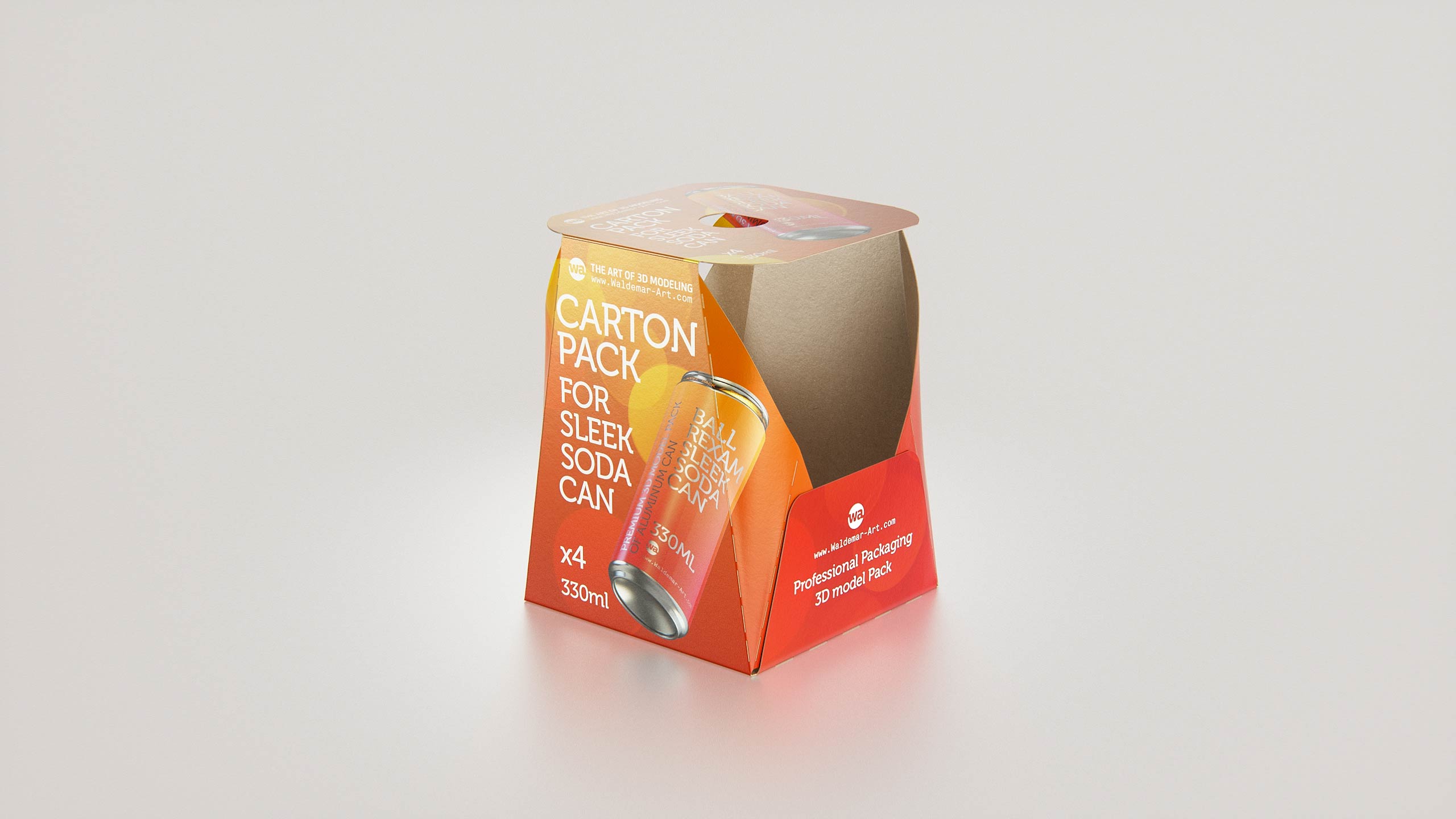 Premium Packaging 3D Model of carton package for 4x330ml Sleek Soda Can