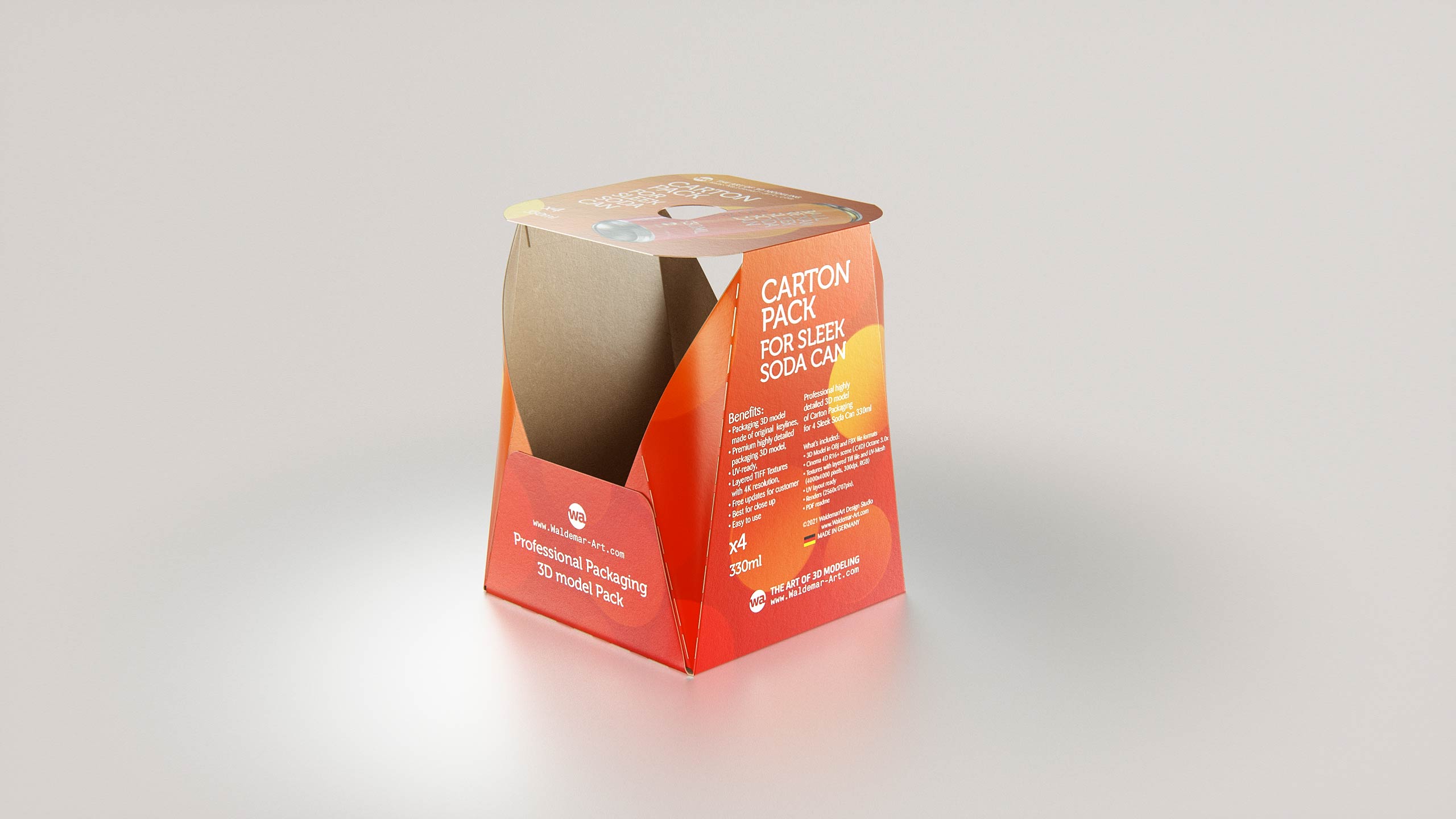 Premium Packaging 3D Model of carton package for 4x330ml Sleek Soda Can