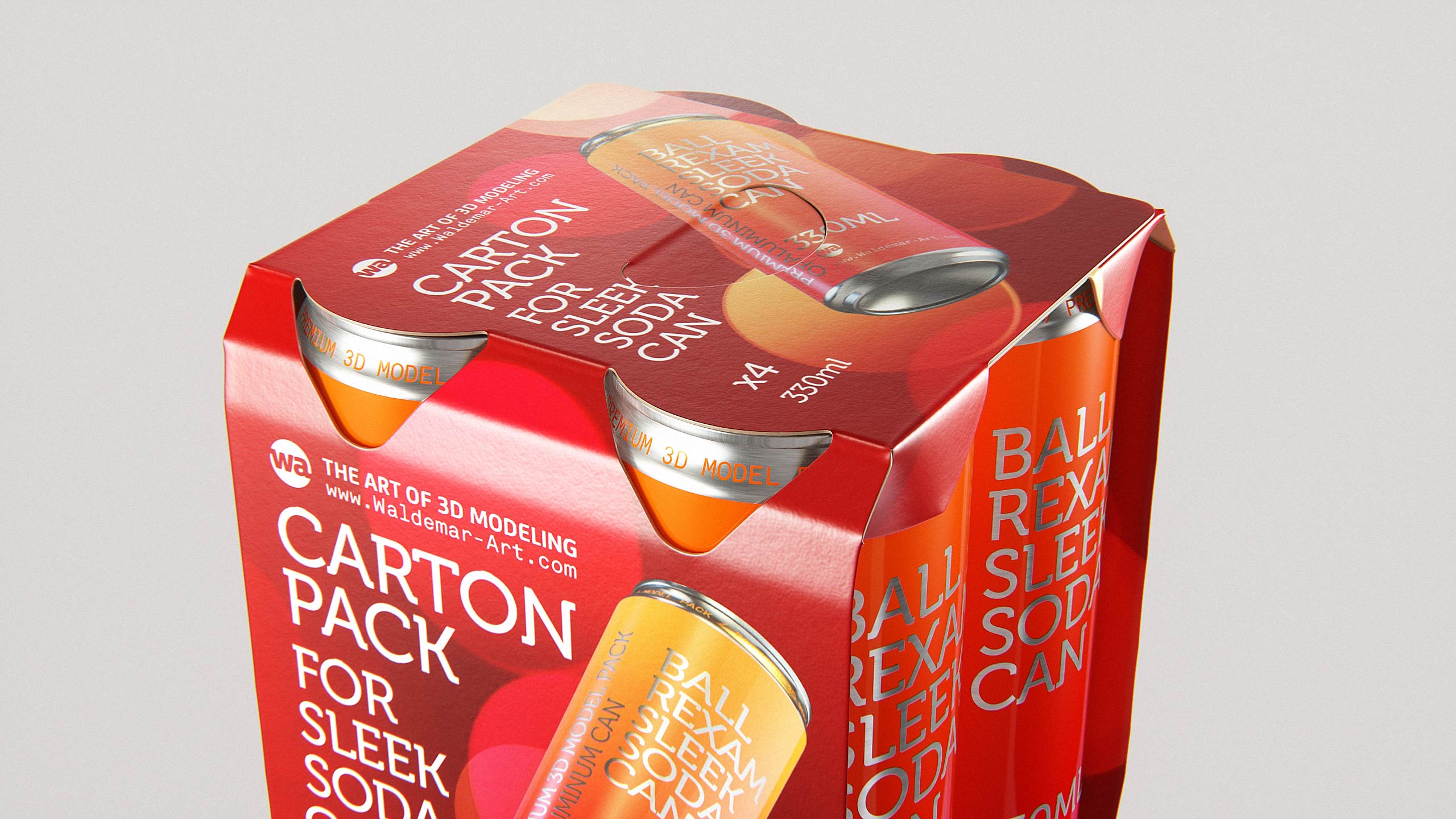Premium Packaging 3D Model of carton box for 4x330ml Sleek Soda Can