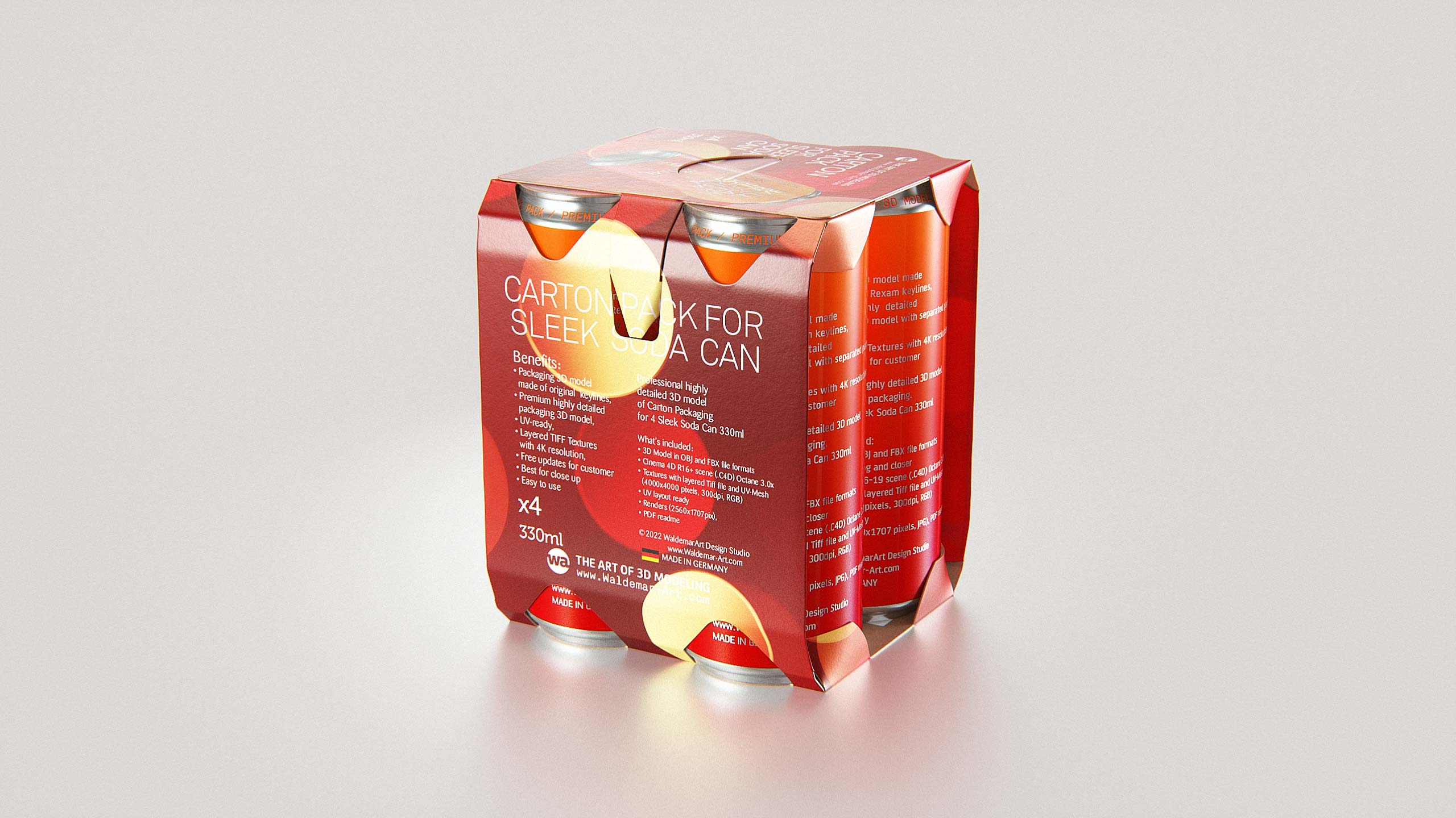 Premium Packaging 3D Model of carton box for 4x330ml Sleek Soda Can