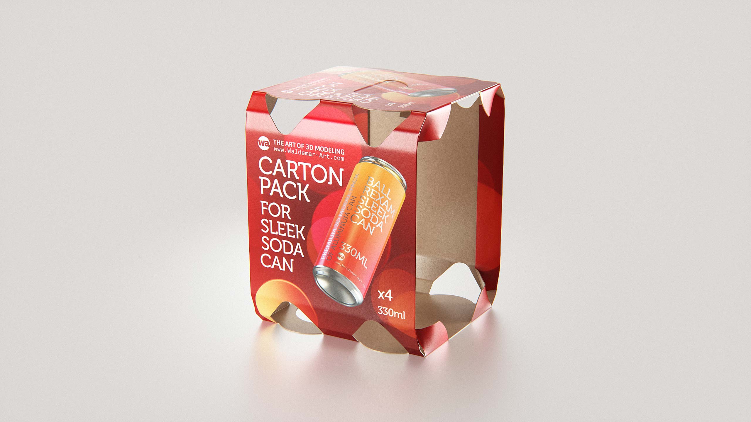Premium Packaging 3D Model of carton box for 4x330ml Sleek Soda Can