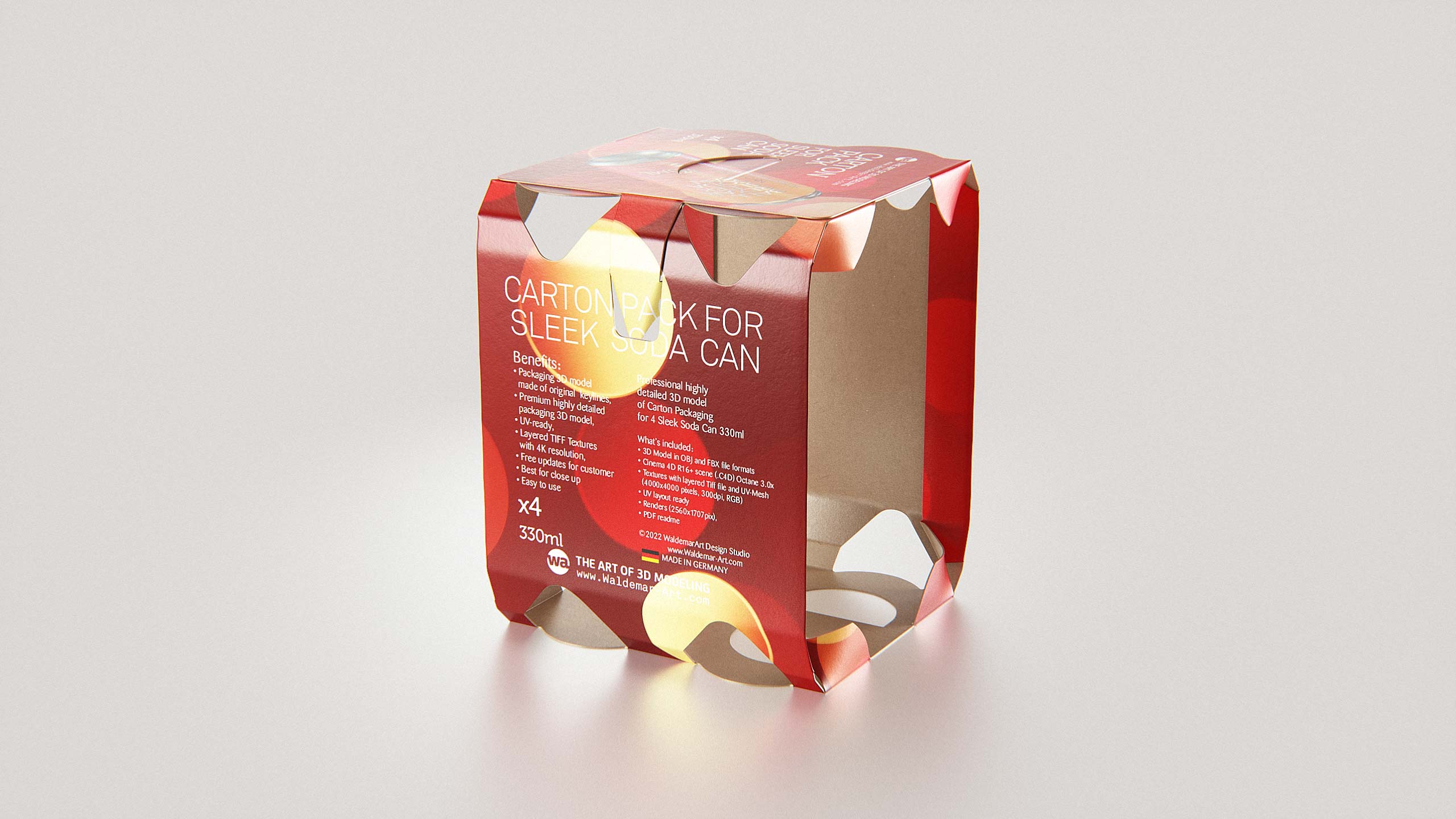 Premium Packaging 3D Model of carton box for 4x330ml Sleek Soda Can