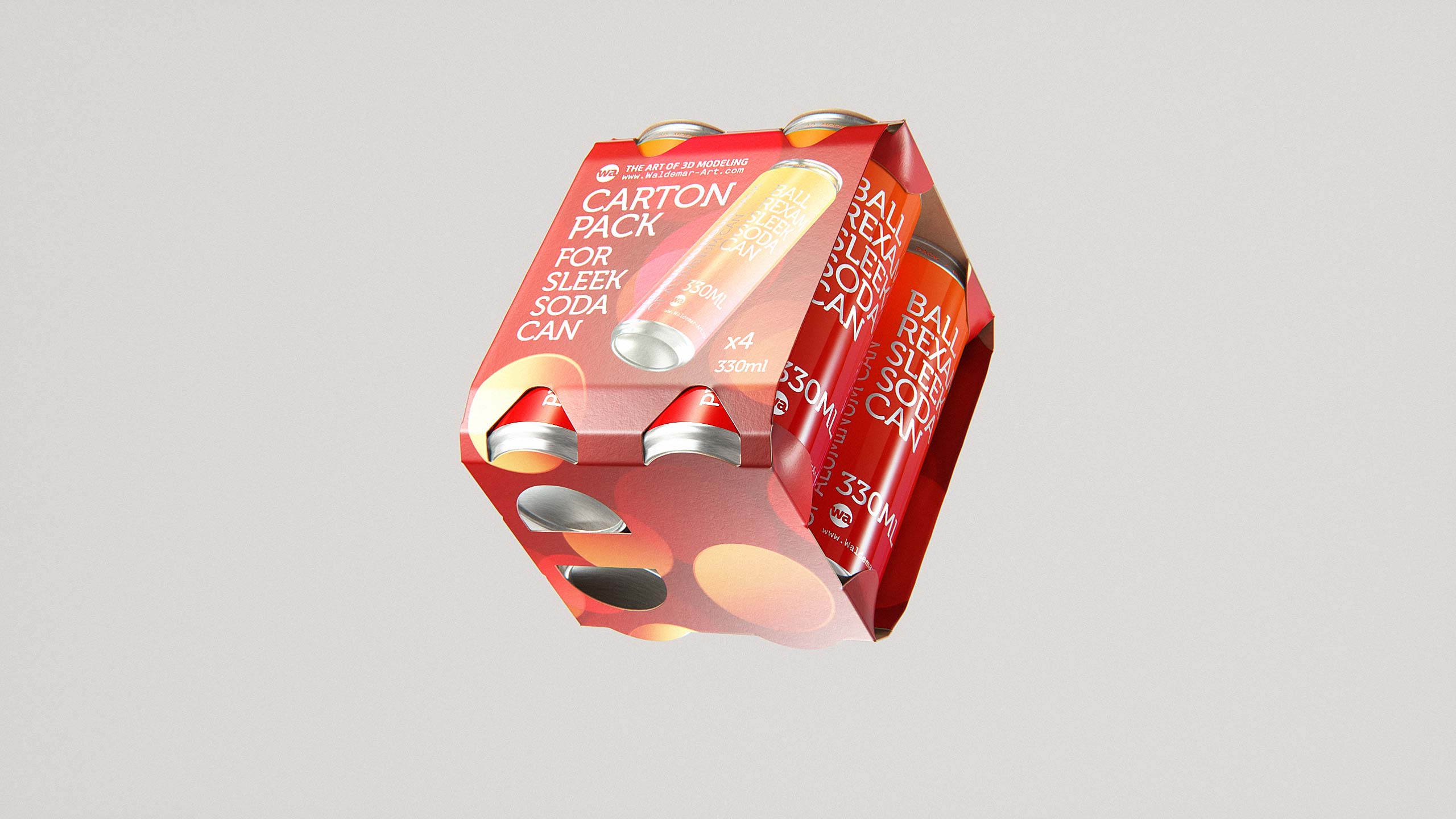 Premium Packaging 3D Model of carton box for 4x330ml Sleek Soda Can