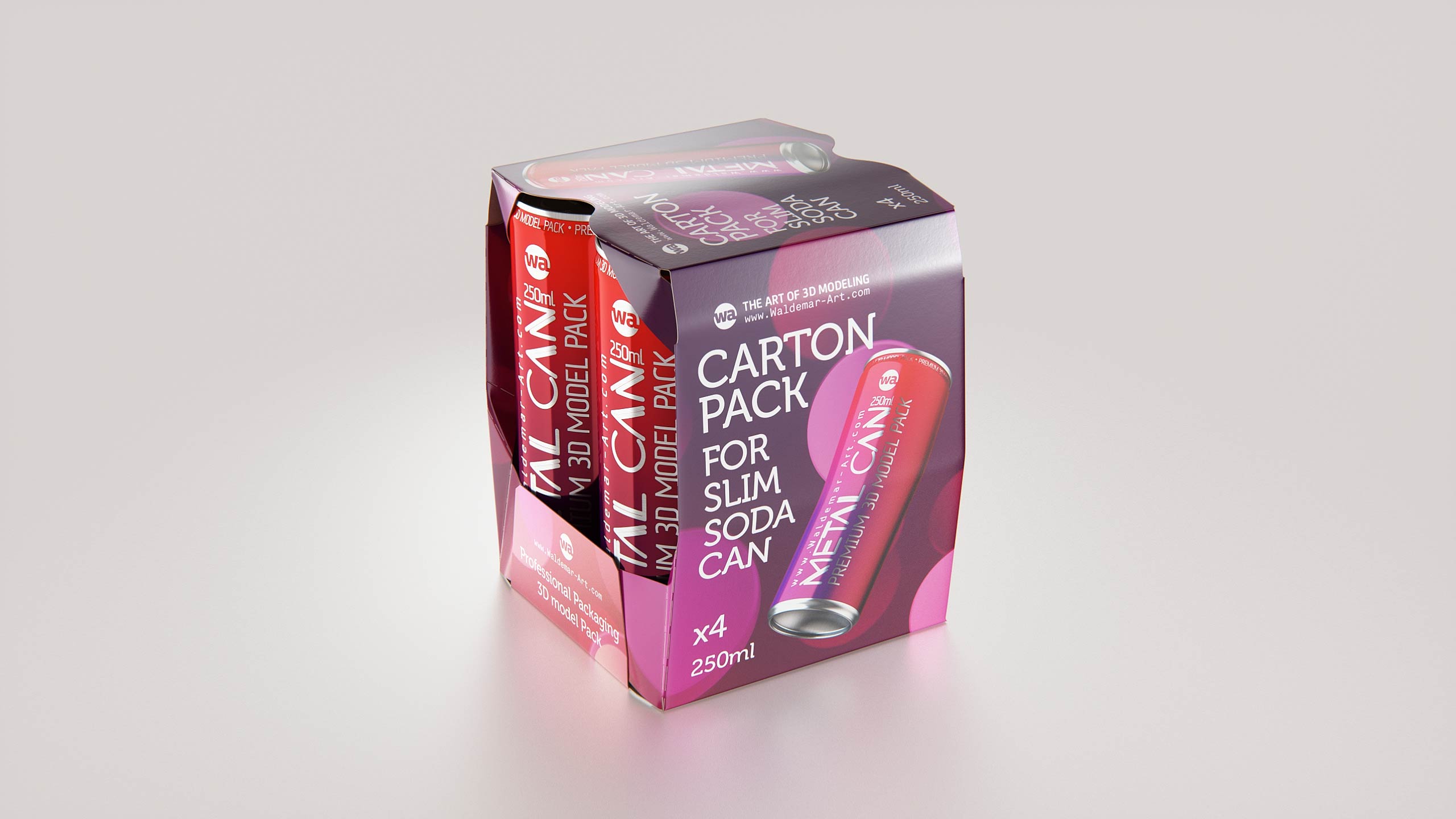Premium Packaging 3D Model of carton package for 4x250ml Slim Soda Can  