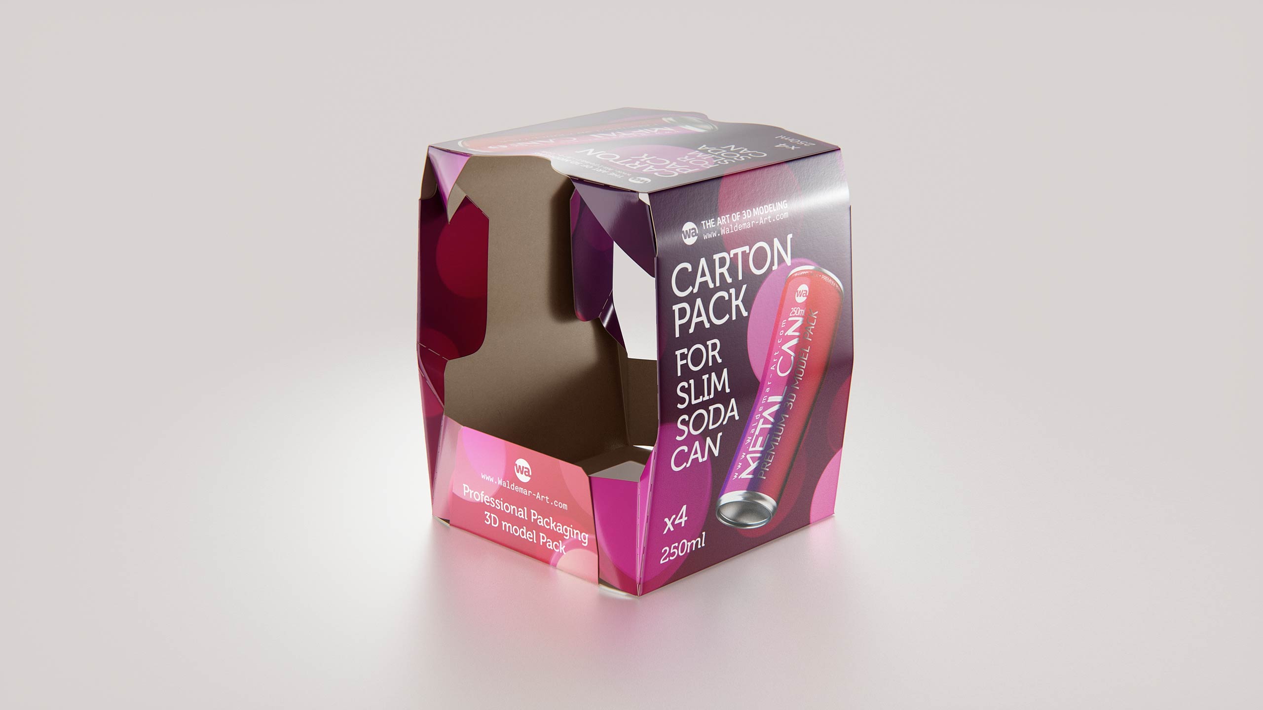 Premium Packaging 3D Model of carton package for 4x250ml Slim Soda Can  