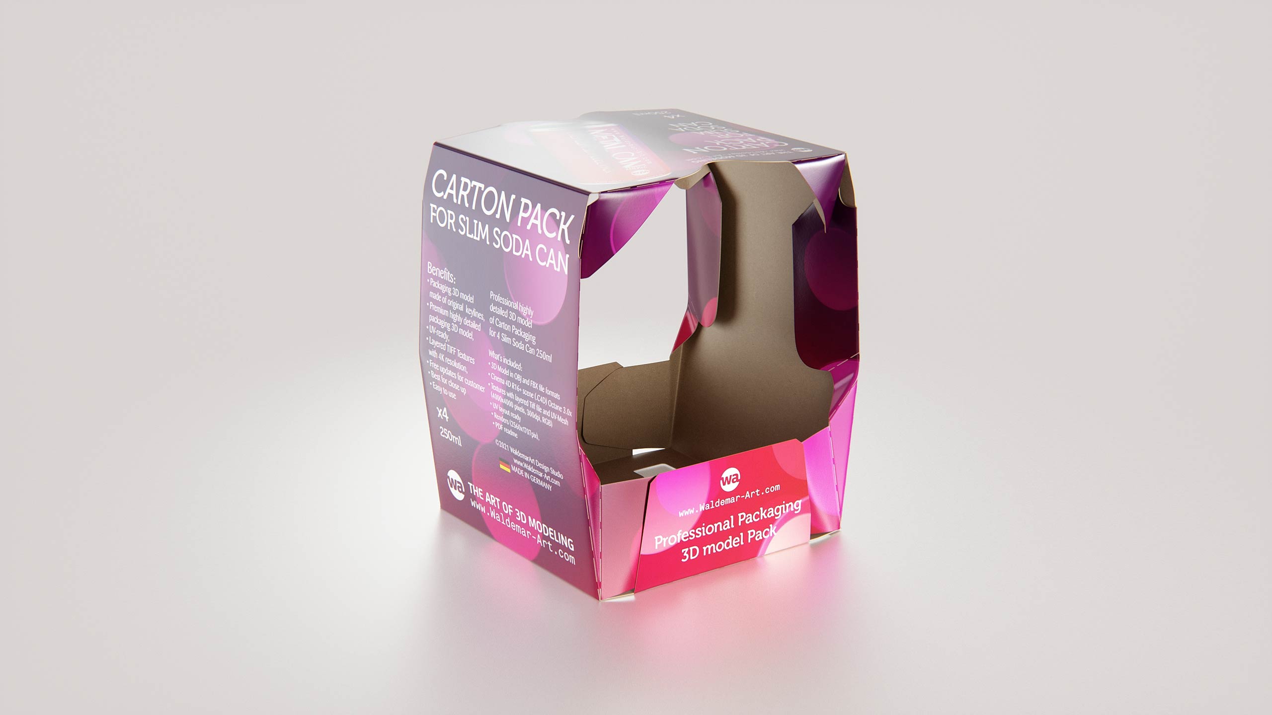 Premium Packaging 3D Model of carton package for 4x250ml Slim Soda Can  