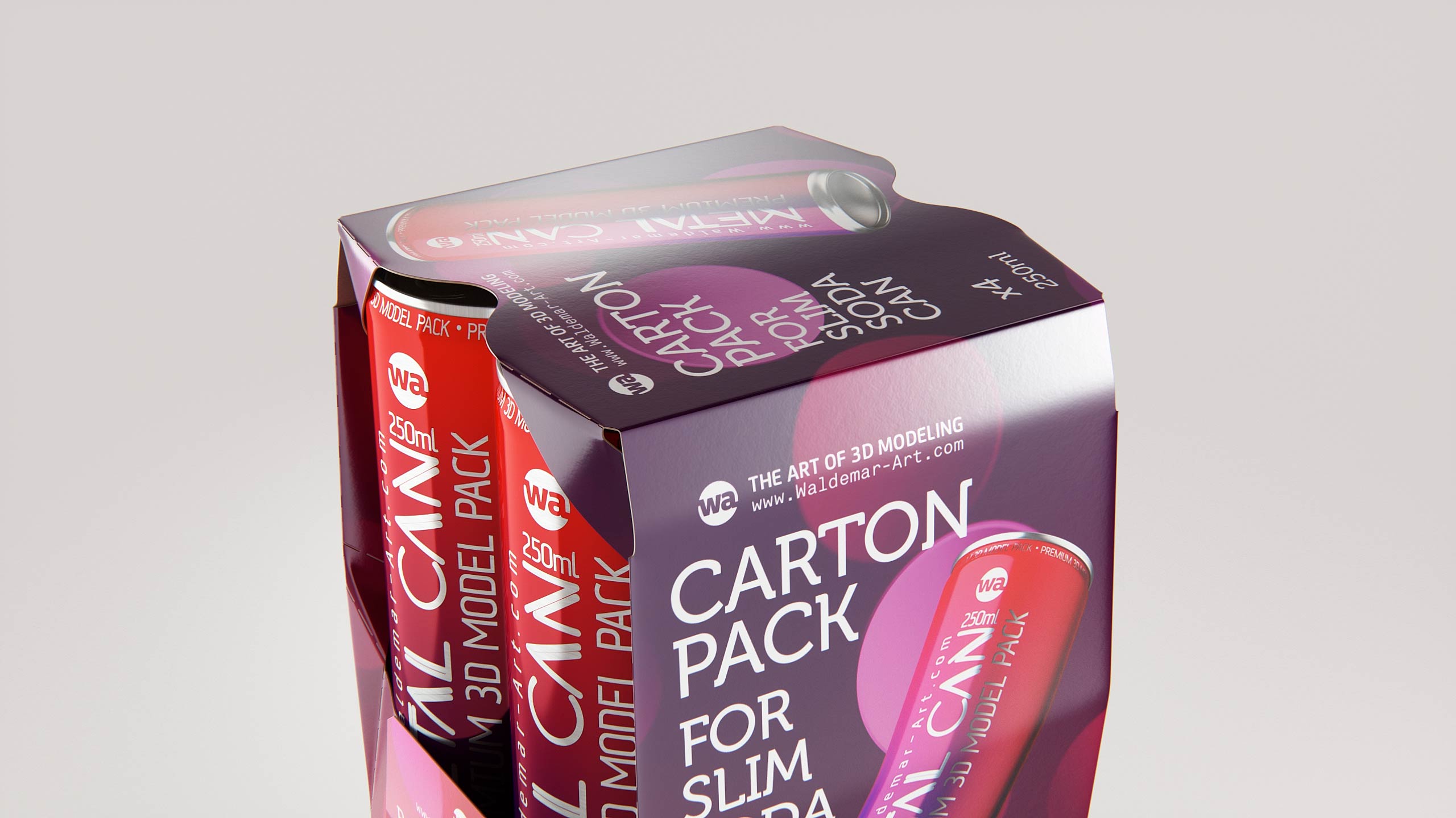 Premium Packaging 3D Model of carton package for 4x250ml Slim Soda Can  