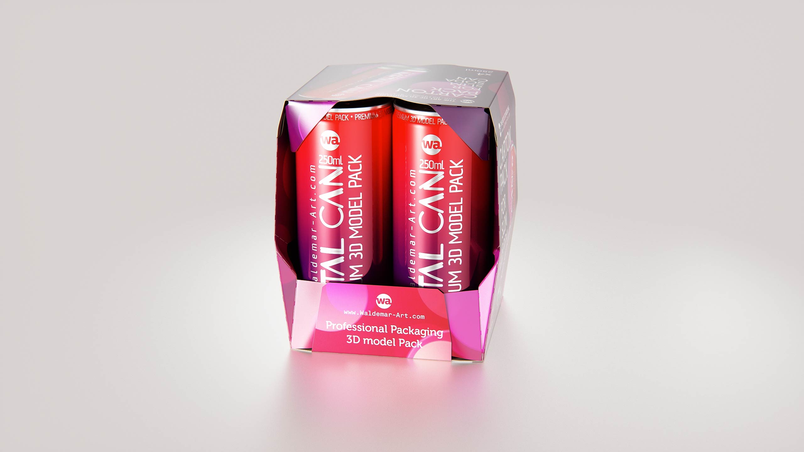 Premium Packaging 3D Model of carton package for 4x250ml Slim Soda Can  