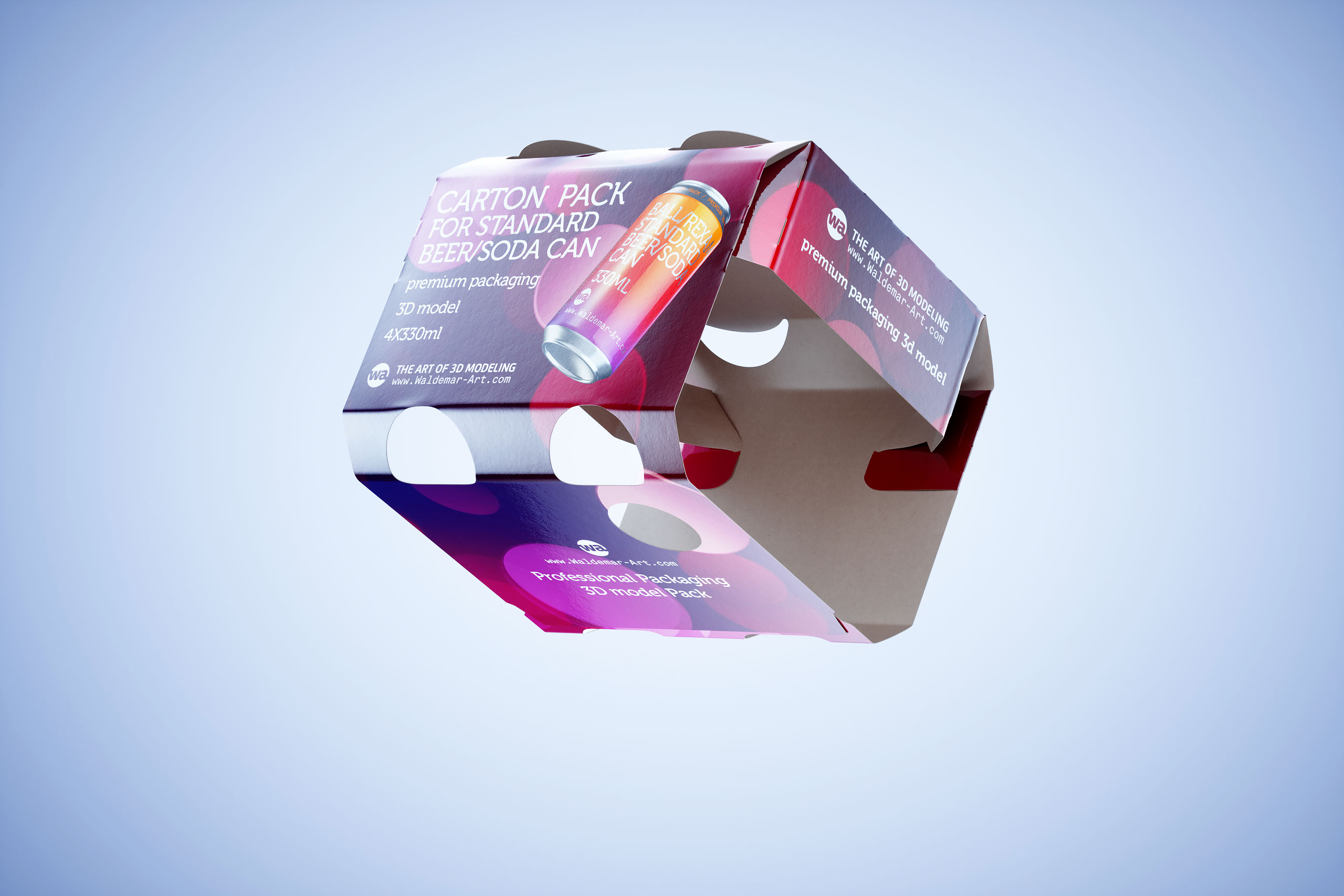 Premium Carton 3D packaging Model for 4x330ml Standard Beer/Soda Cans