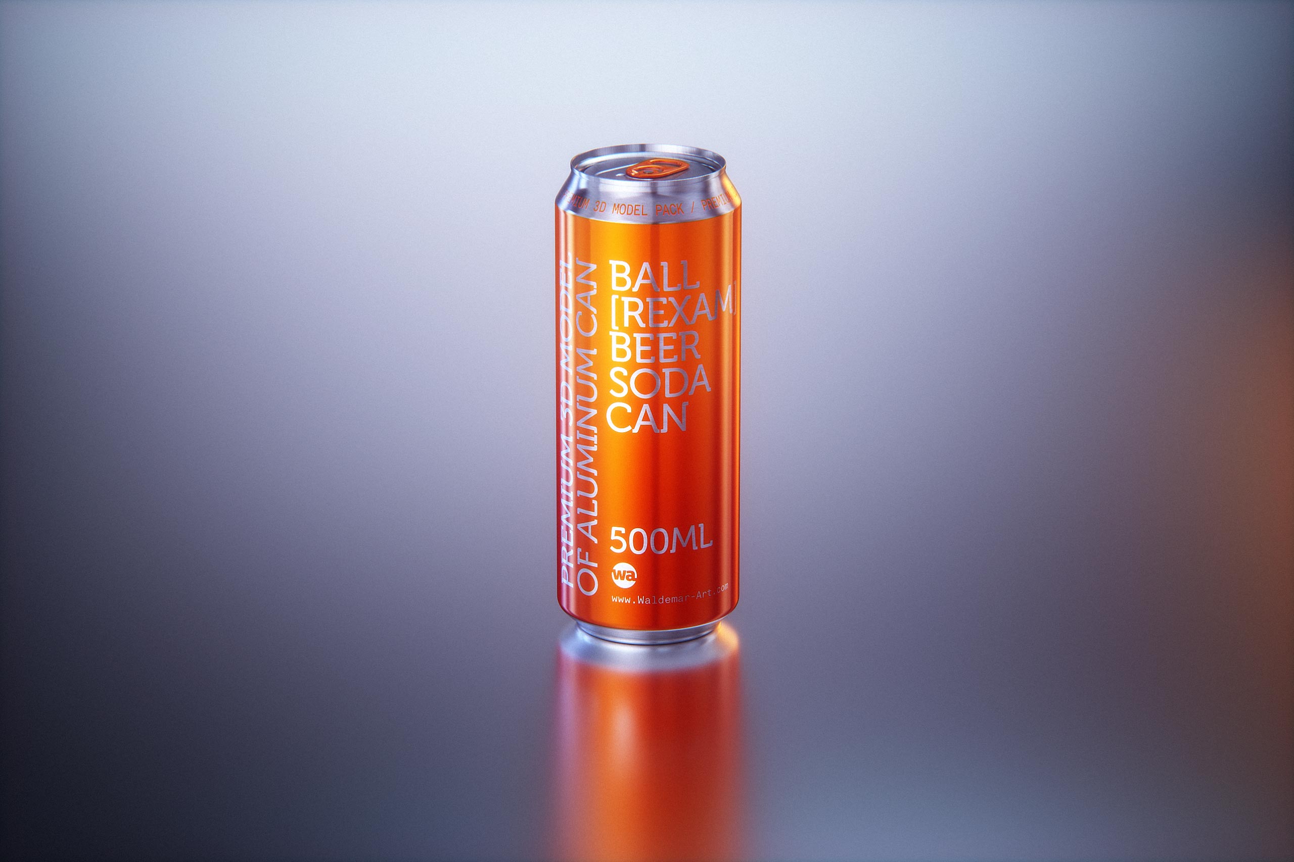 BALL (REXAM) Metal Standard Beer/Soda Can 500ml packaging 3D model with water condensation and frost