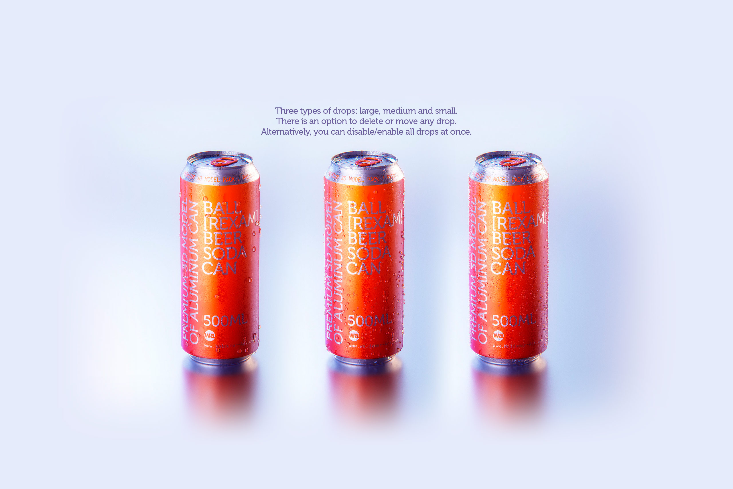 BALL (REXAM) Metal Standard Beer/Soda Can 500ml packaging 3D model with water condensation and frost
