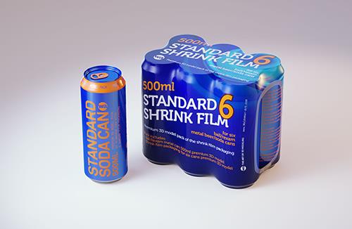 Shrink-Wrapped 6-Pack of 500ml Beverage Cans (Wrinkled Film)