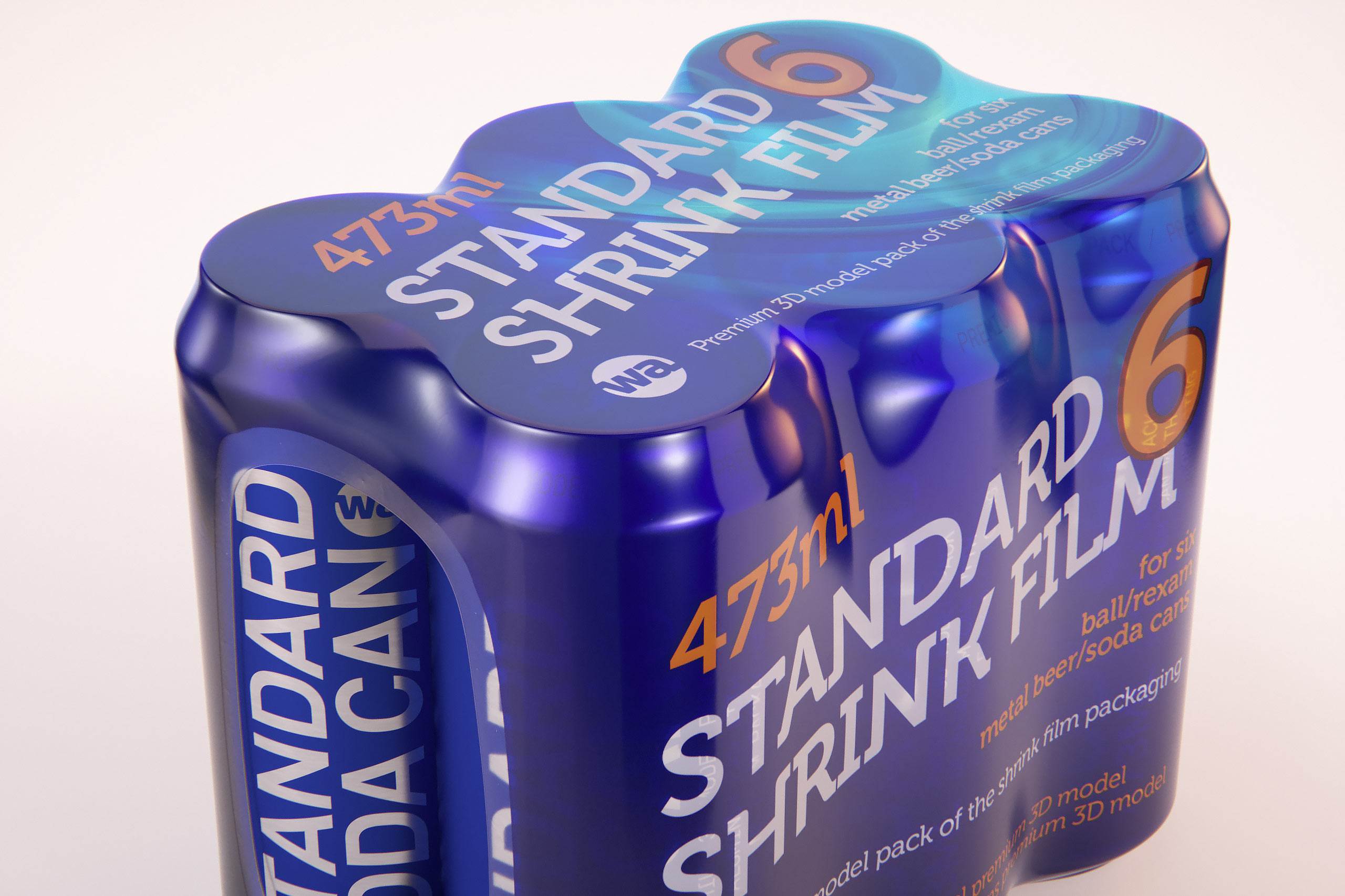 Premium packaging 3D Model of 6x473ml Standard Soda Cans in Shrink Film Wrap