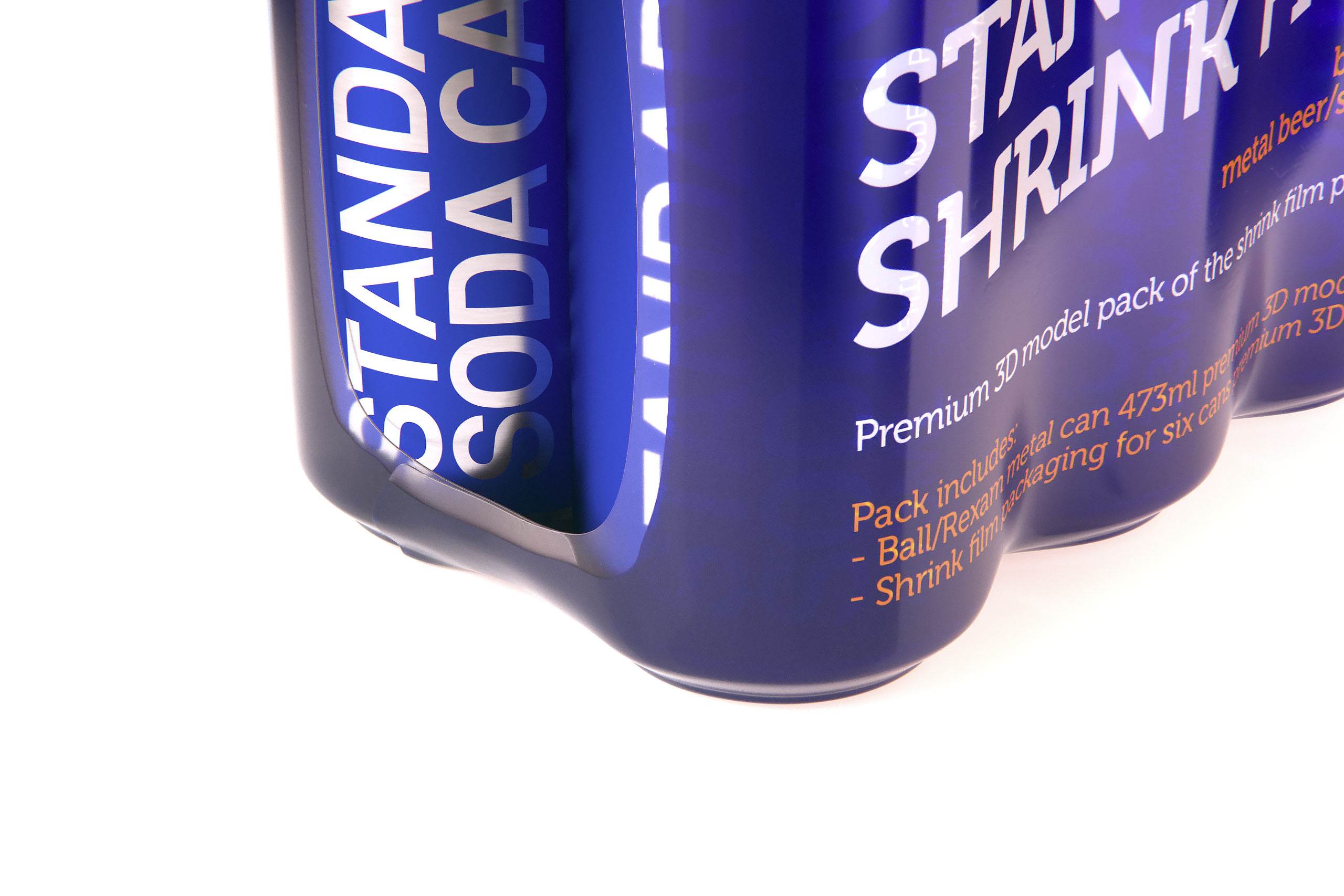 Premium packaging 3D Model of 6x473ml Standard Soda Cans in Shrink Film Wrap
