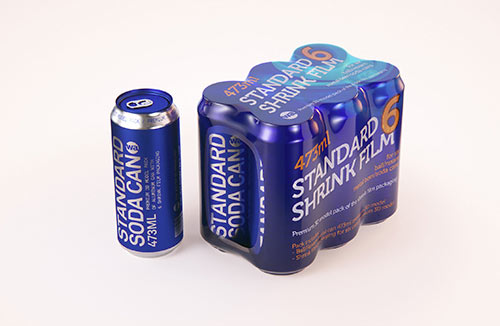 Multipack of 6×473ml standard aluminum beverage cans in shrink wrap