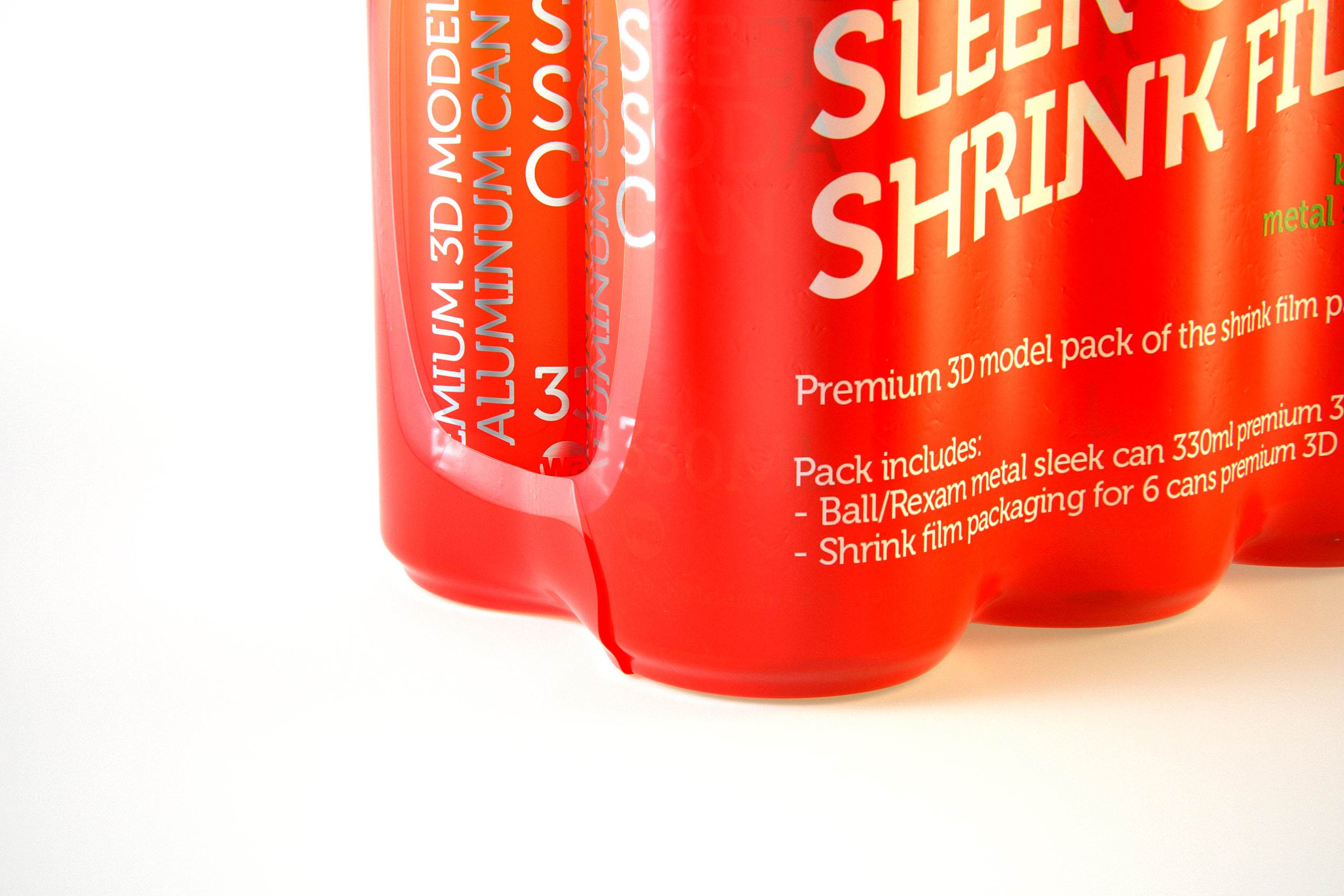 Premium packaging 3D Model of 6x330ml Sleek Beer/Soda Cans in Smooth Shrink Film Wrap