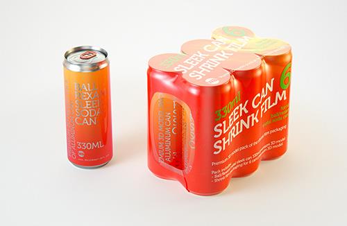 Multipack of 6×330ml sleek soda cans in shrink wrap