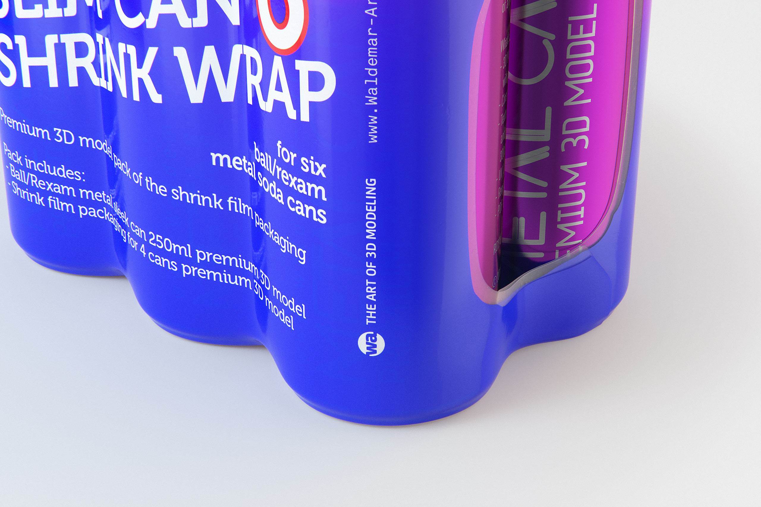 Premium 3D Model of 6x250ml Slim Soda Cans in Shrink Film Wrap