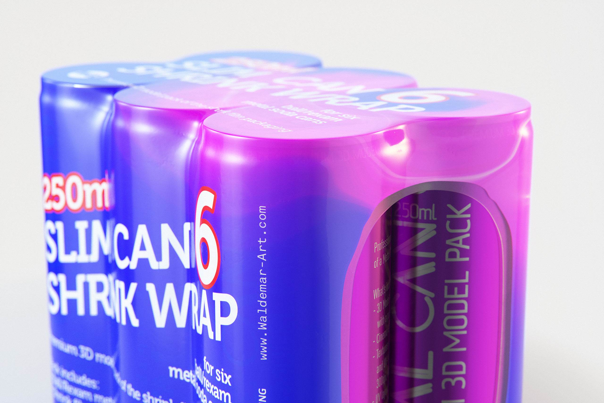Premium 3D Model of 6x250ml Slim Soda Cans in Shrink Film Wrap