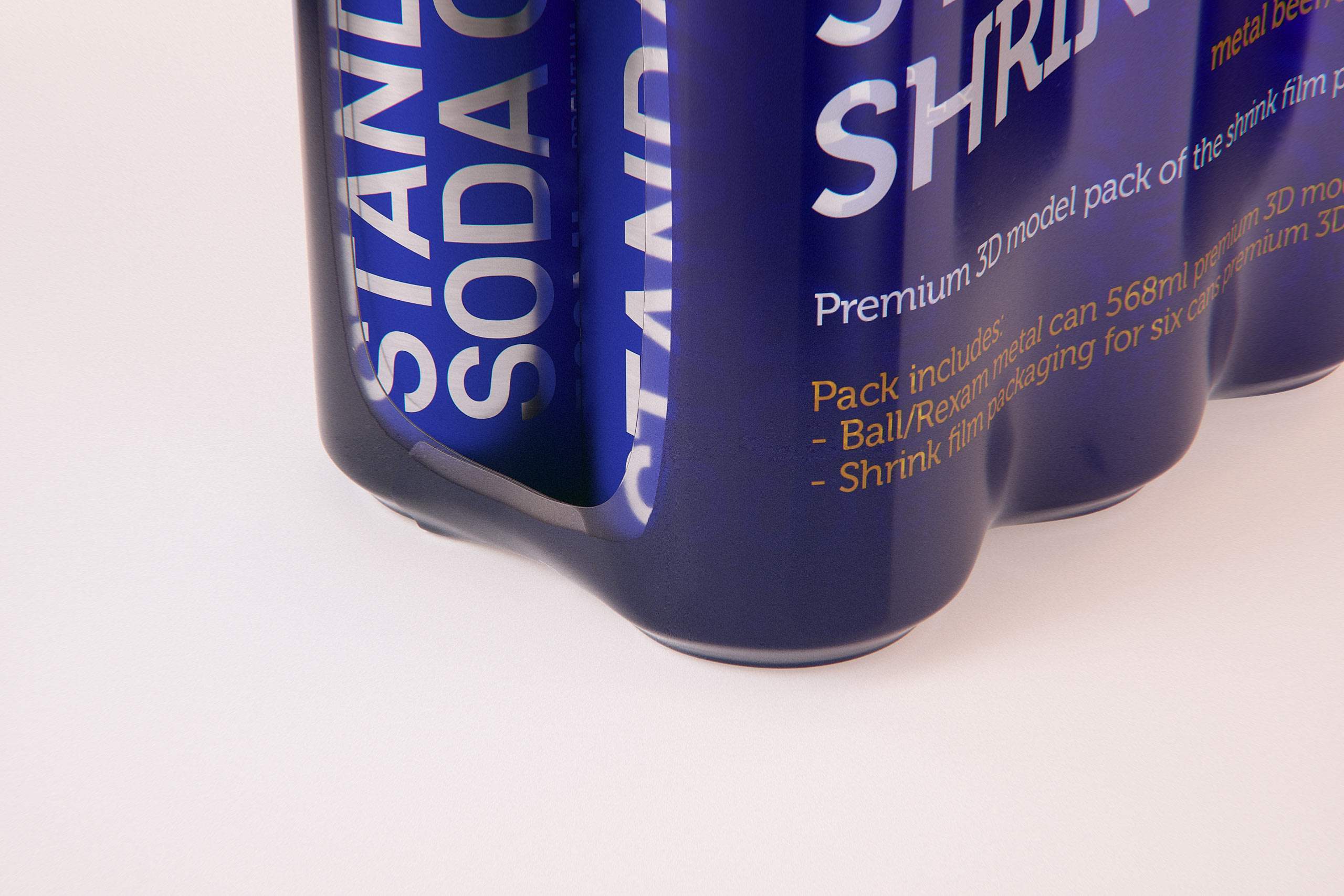 Premium packaging 3D Model of 6x568ml Standard Beer/Soda Cans in Shrink Film Wrap