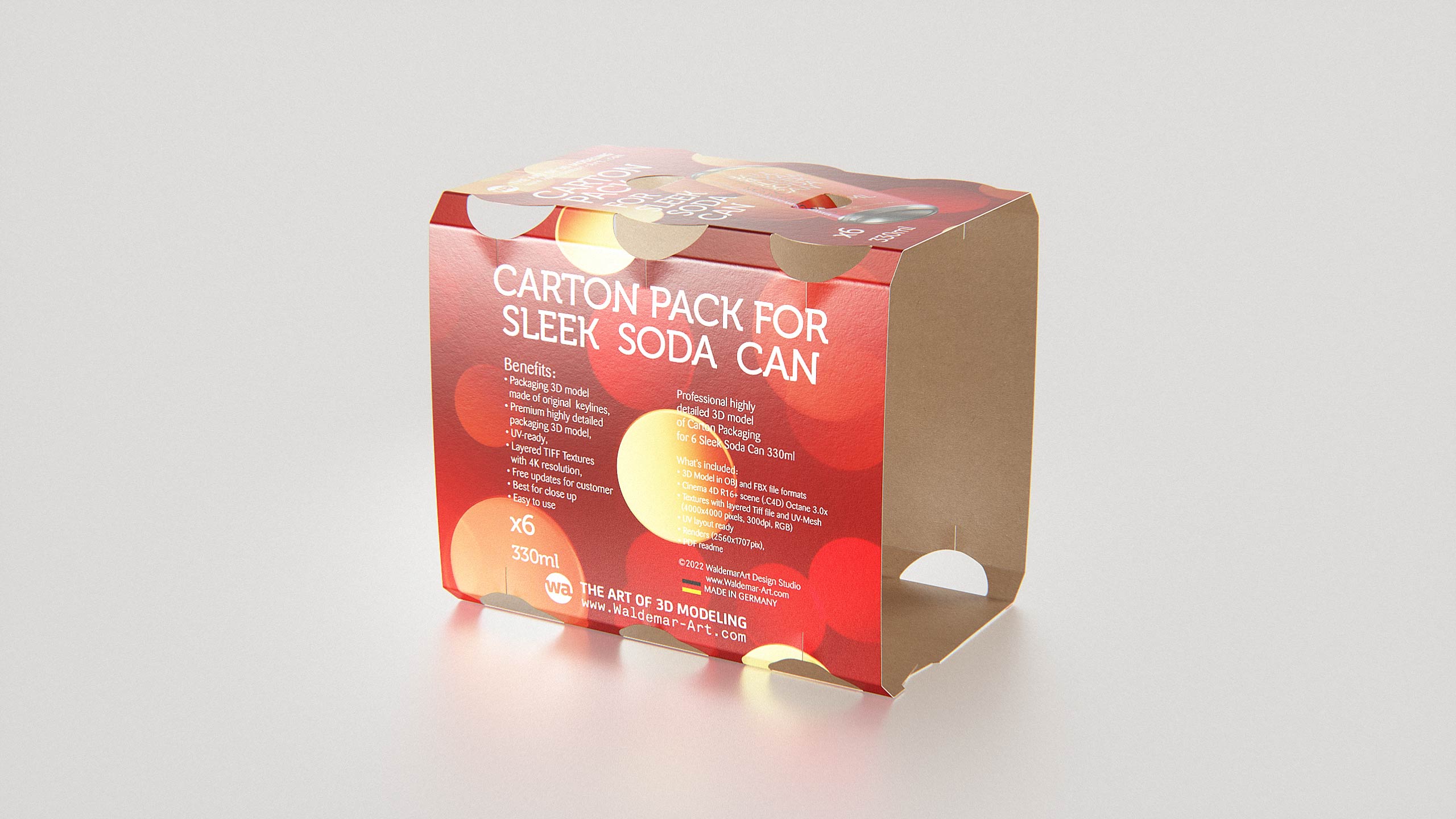 Premium Packaging 3D Model of carton pack for 6x330ml Sleek Beer/Soda Can  