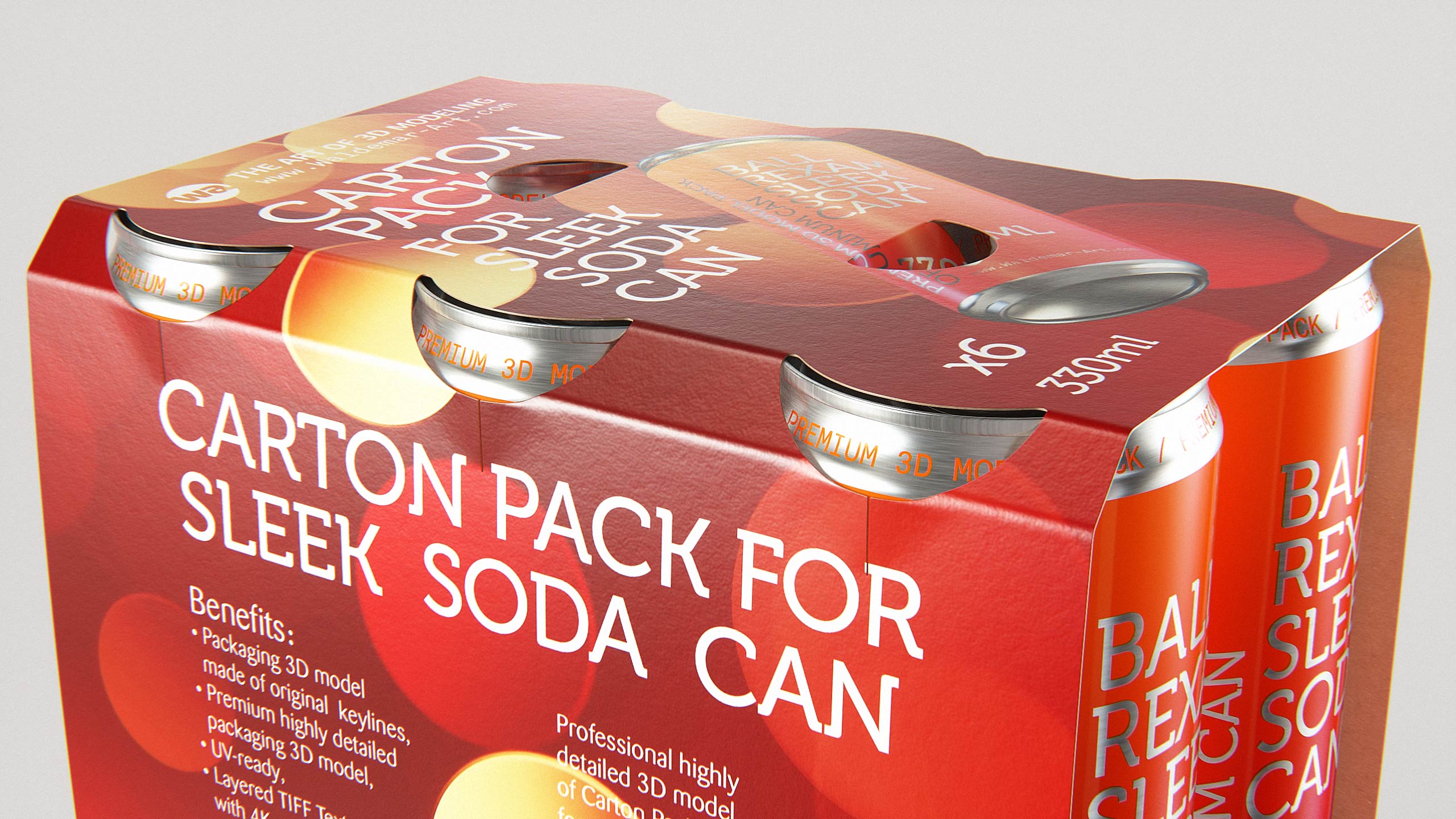 Premium Packaging 3D Model of carton pack for 6x330ml Sleek Beer/Soda Can  