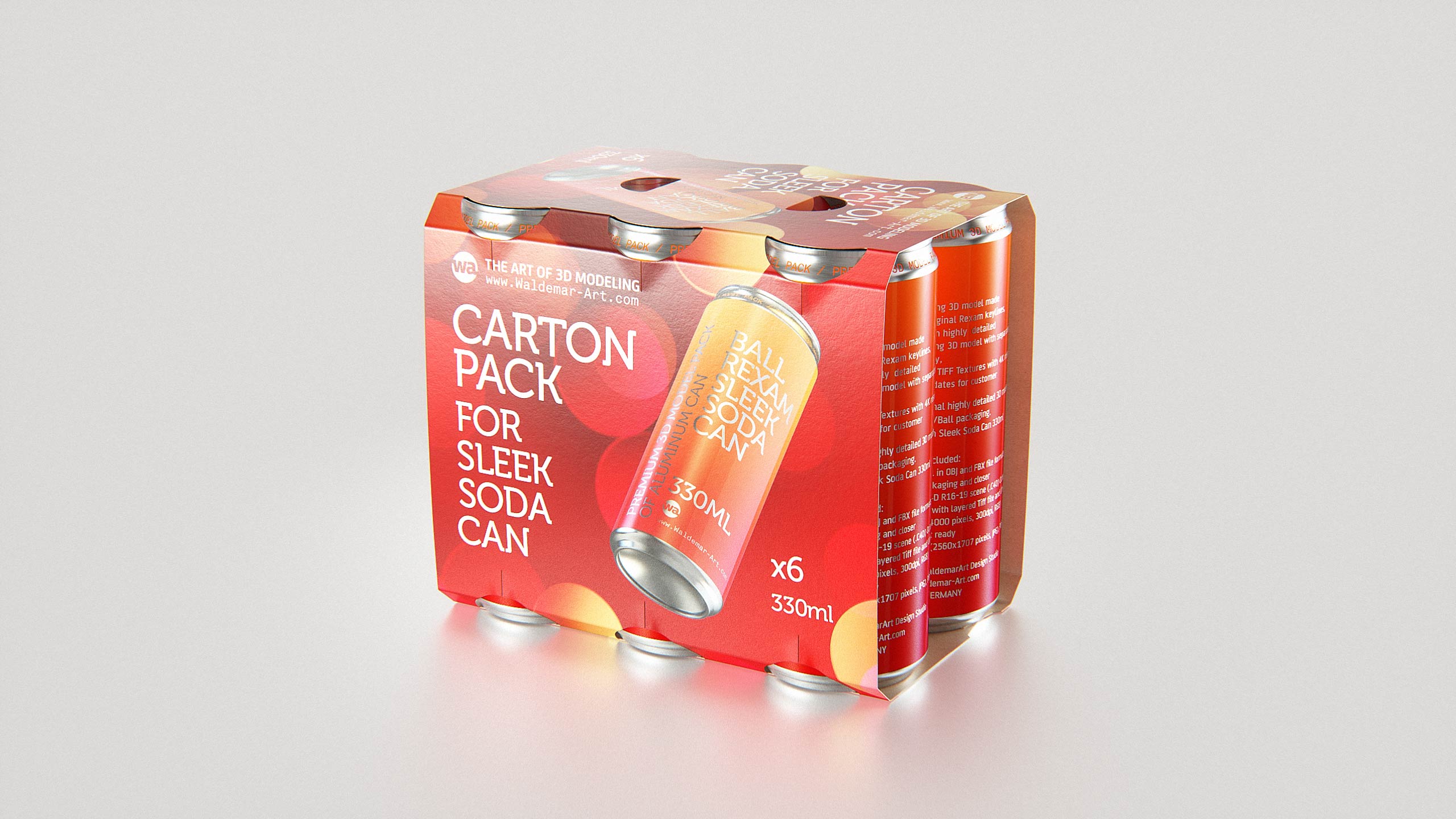 Premium Packaging 3D Model of carton pack for 6x330ml Sleek Beer/Soda Can  