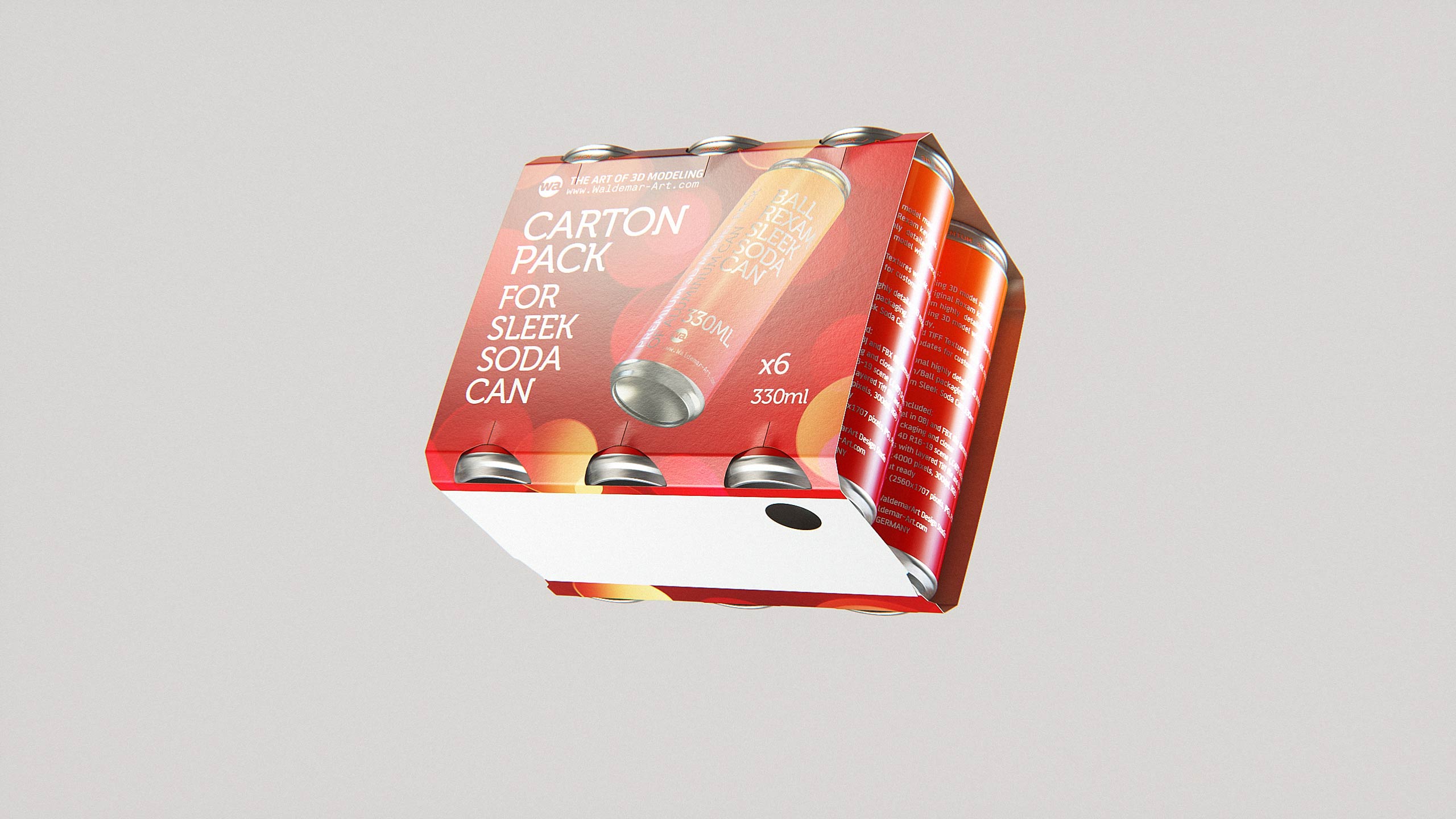 Premium Packaging 3D Model of carton pack for 6x330ml Sleek Beer/Soda Can  