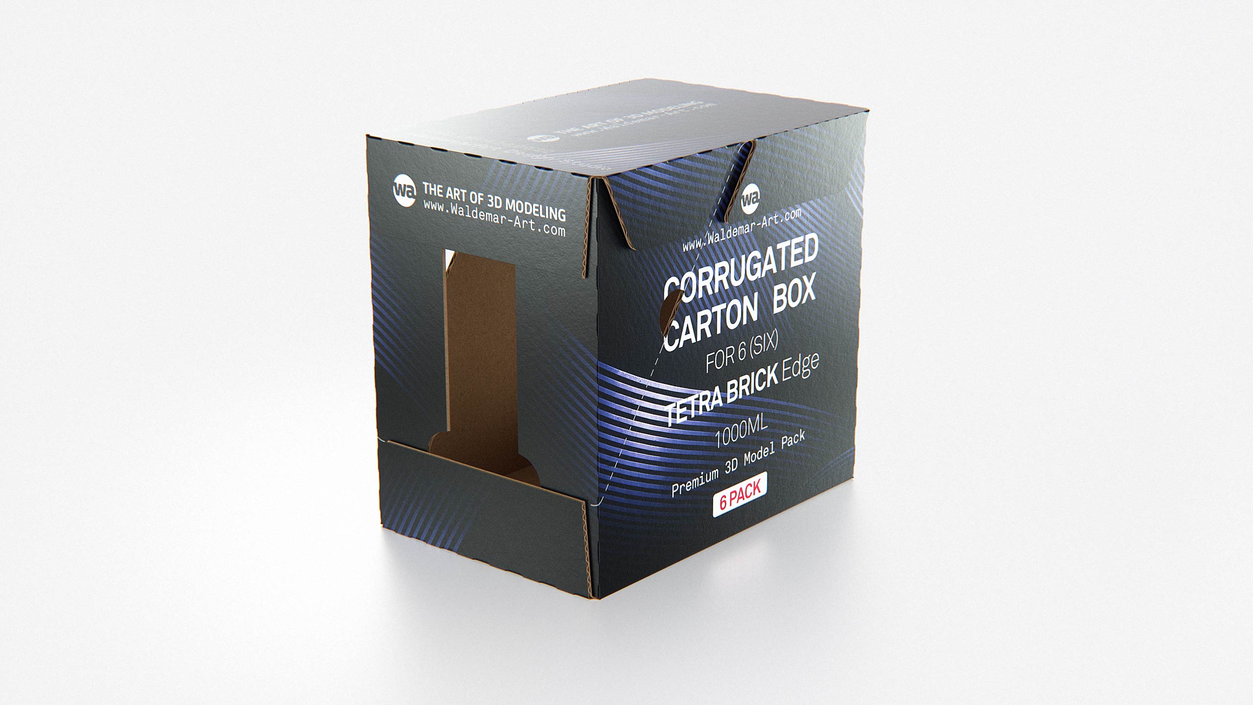 Premium Packaging 3D Model of corrugated cardboard box for 6x1000ml Tetra Brick Edge