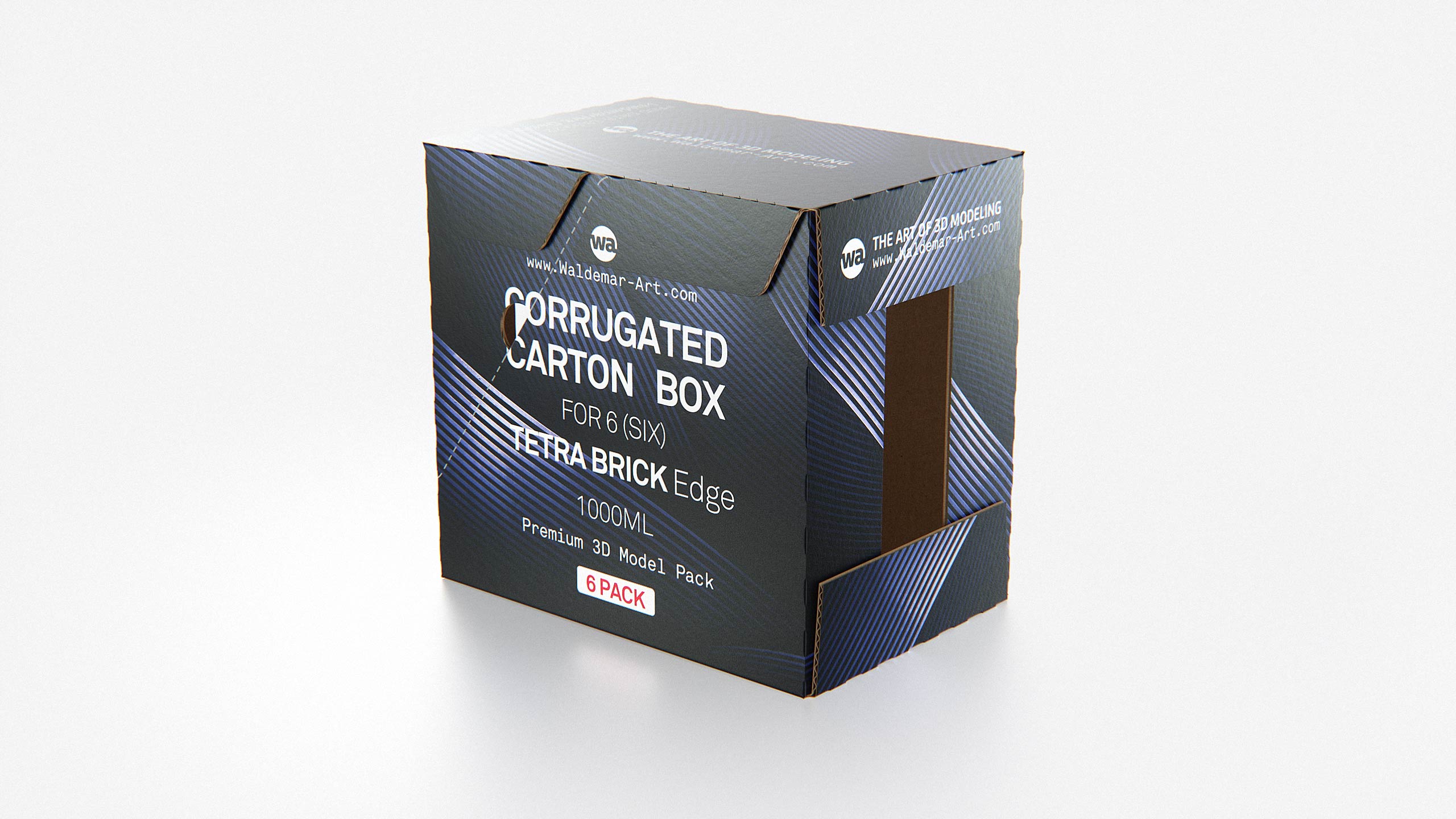 Premium Packaging 3D Model of corrugated cardboard box for 6x1000ml Tetra Brick Edge