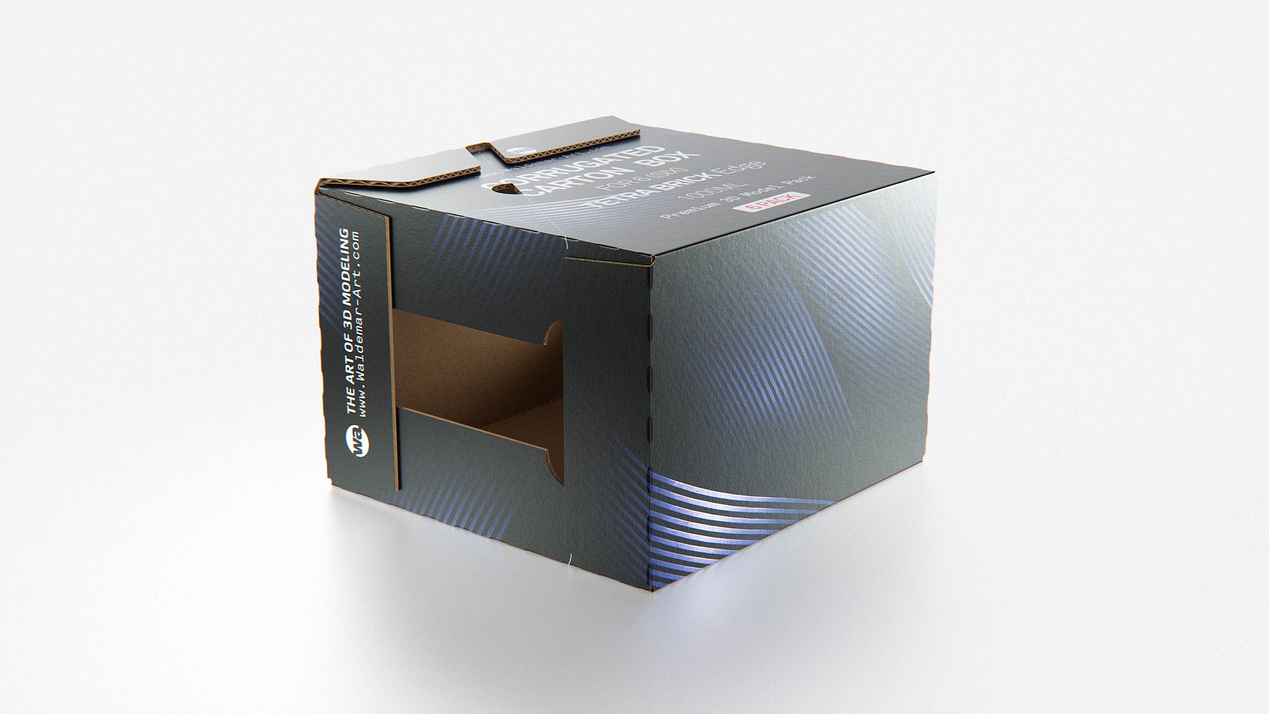 Premium Packaging 3D Model of corrugated cardboard box for 6x1000ml Tetra Brick Edge