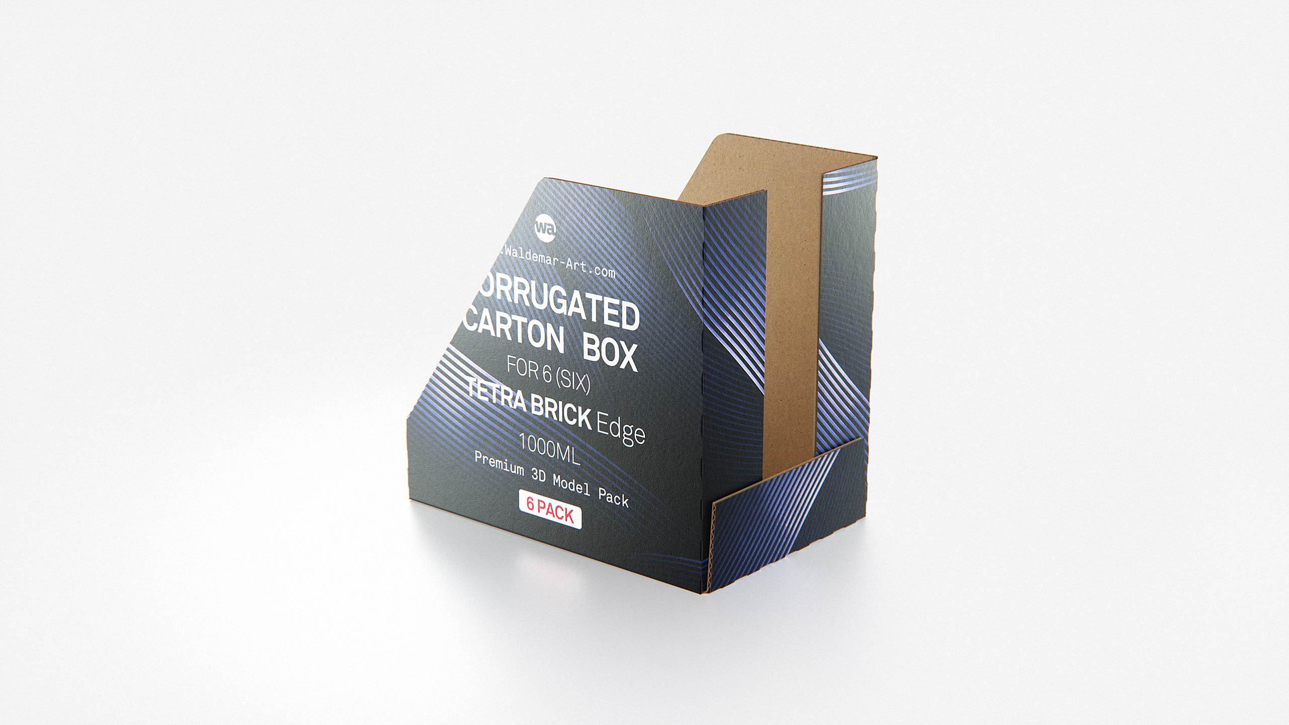 Premium Packaging 3D Model of corrugated cardboard box for 6x1000ml Tetra Brick Edge