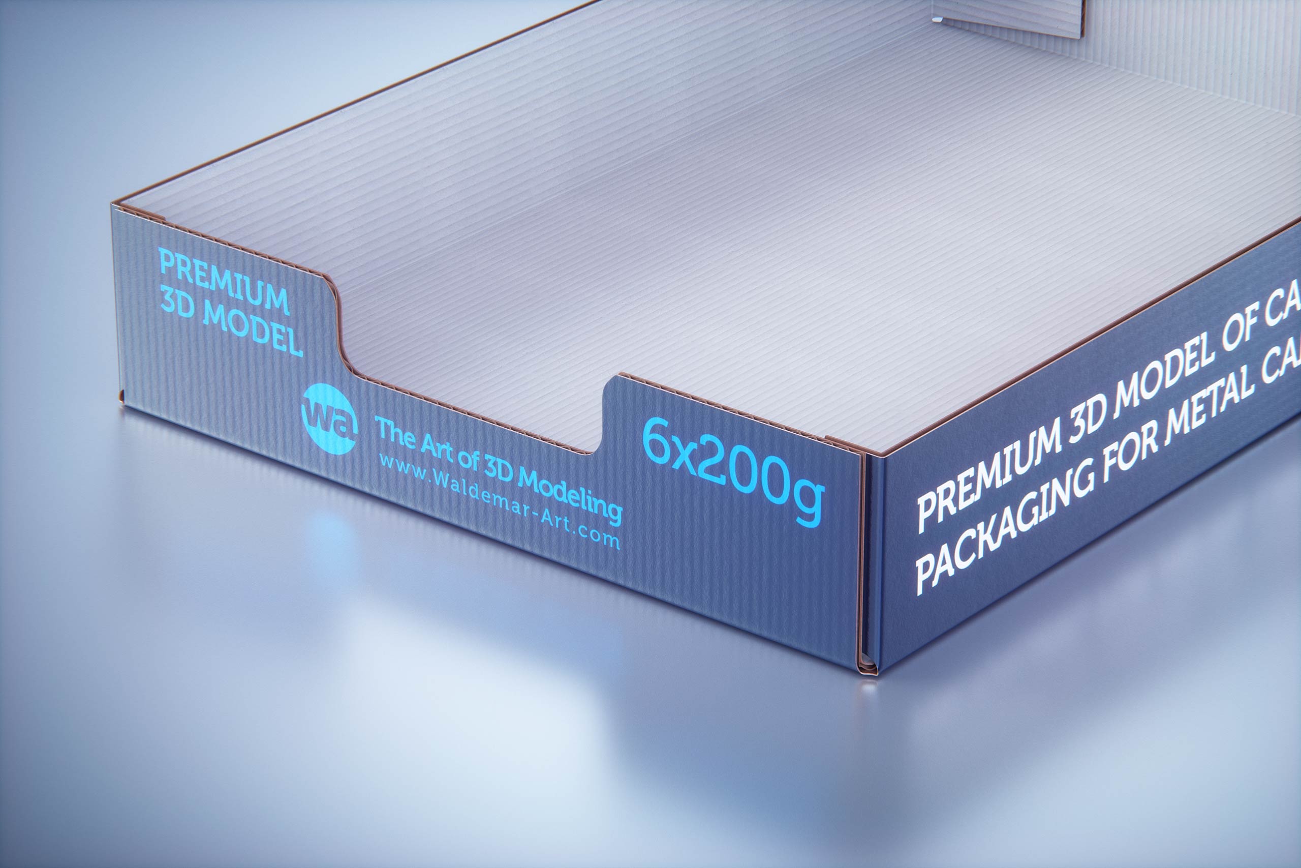 Premium 3D model of cardboard multi-pack packaging for 6x200g metal cans of pet food