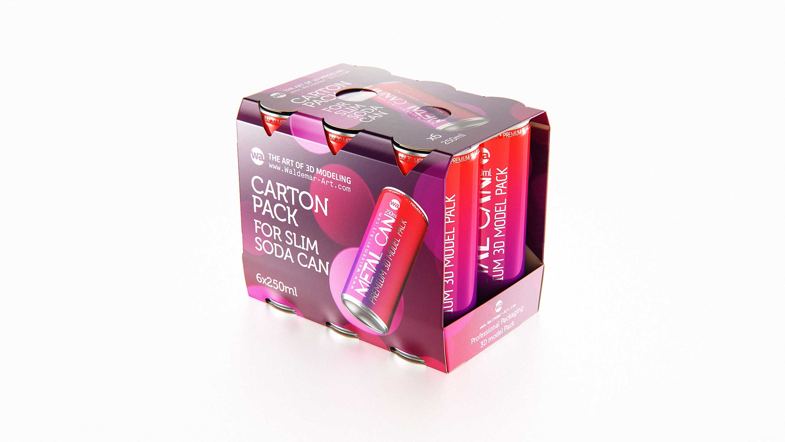 Premium Packaging 3D Model of carton box for 6x250ml Slim Soda Can
