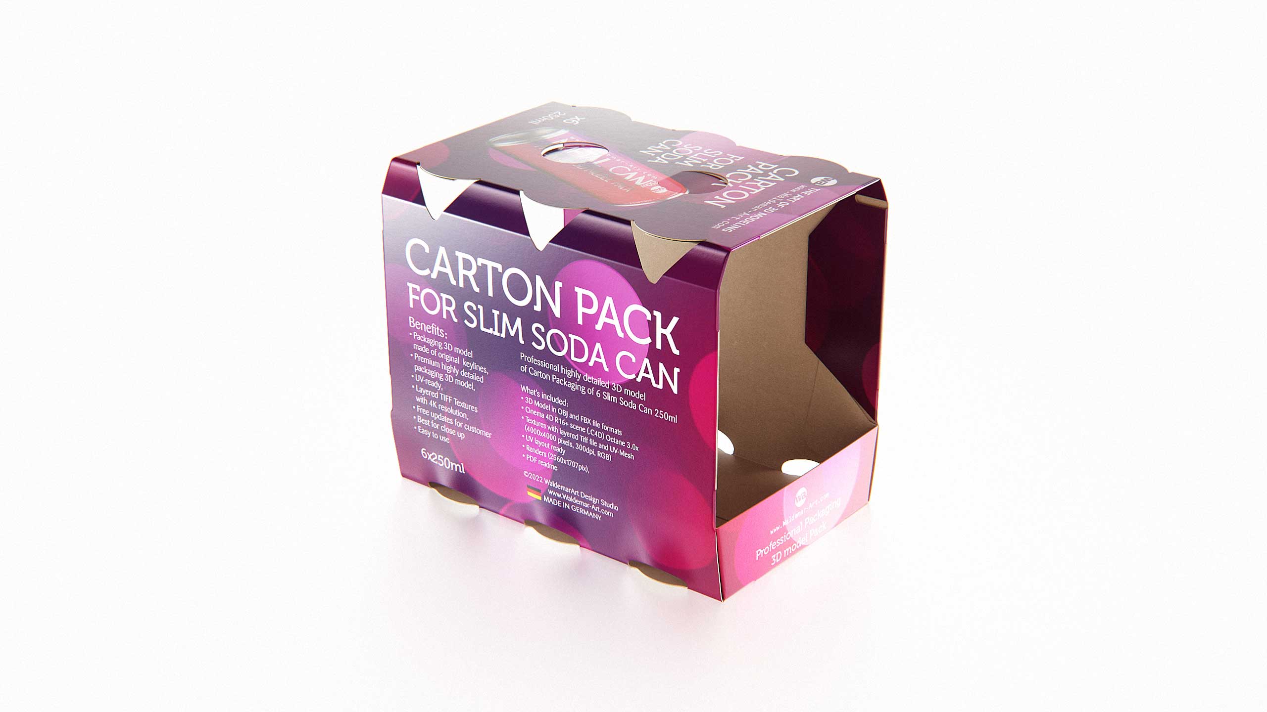 Premium Packaging 3D Model of carton box for 6x250ml Slim Soda Can