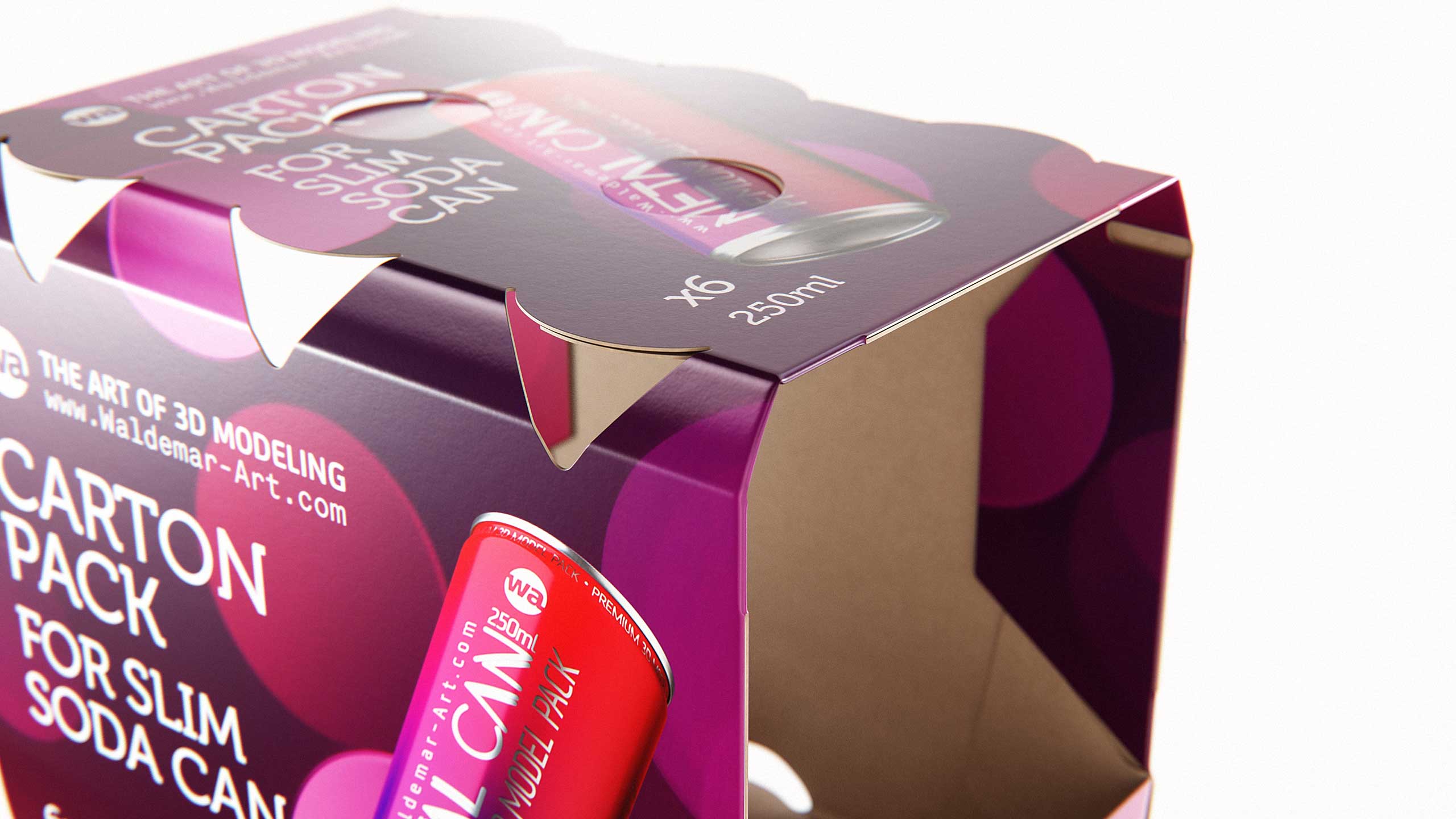 Premium Packaging 3D Model of carton box for 6x250ml Slim Soda Can