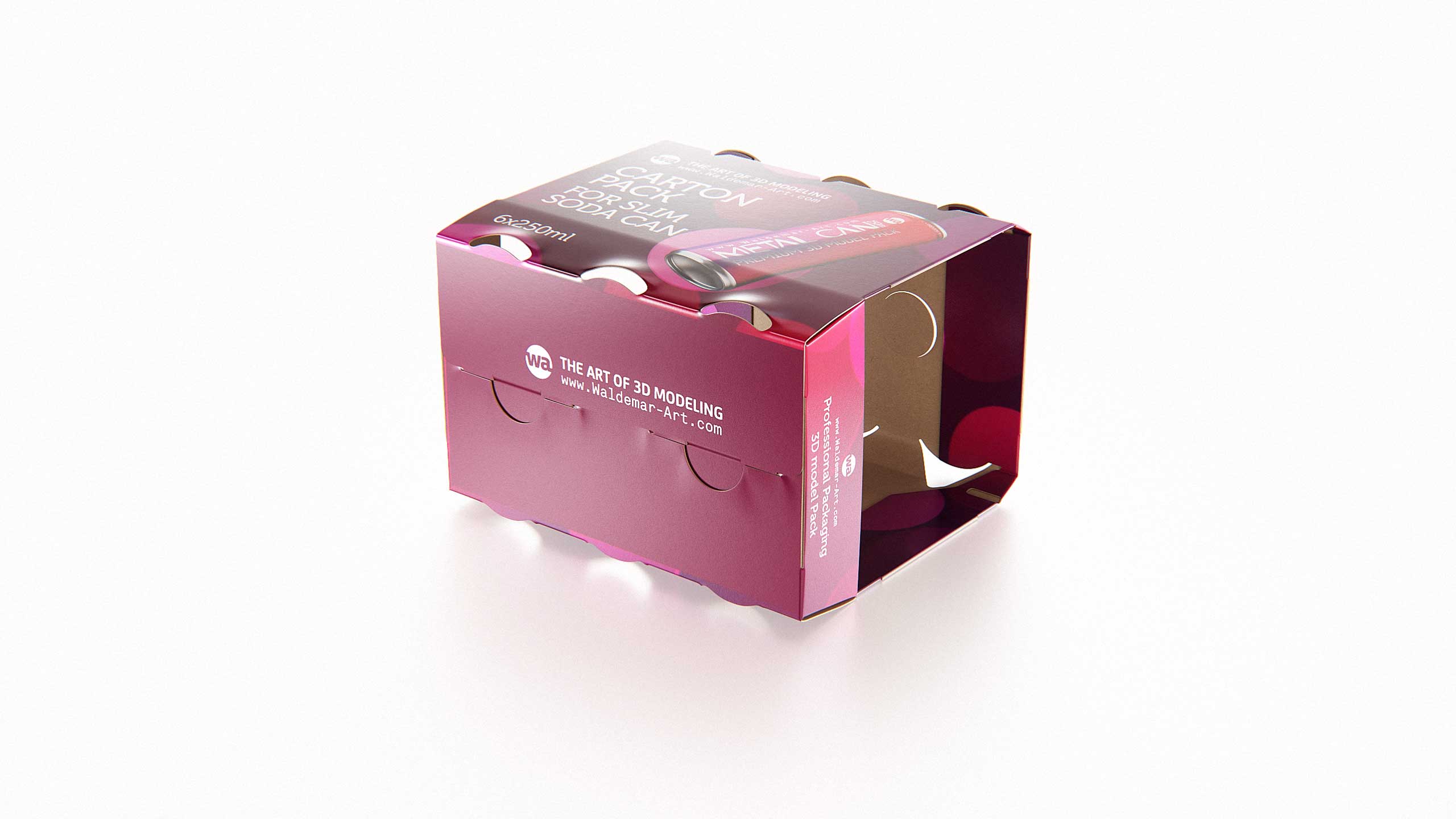 Premium Packaging 3D Model of carton box for 6x250ml Slim Soda Can