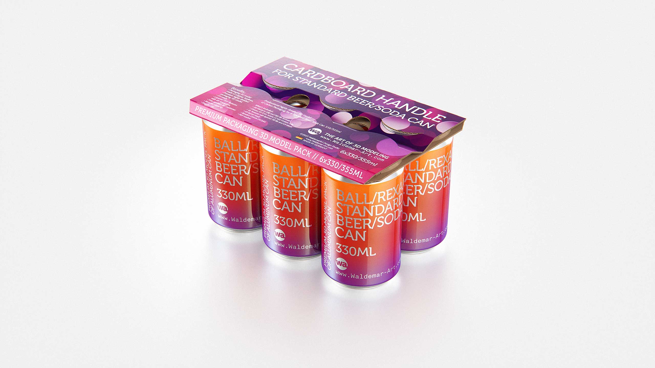 Premium Packaging 3D Model of cardboard holder for 6x330/355ml Standard Soda/Beer Can  