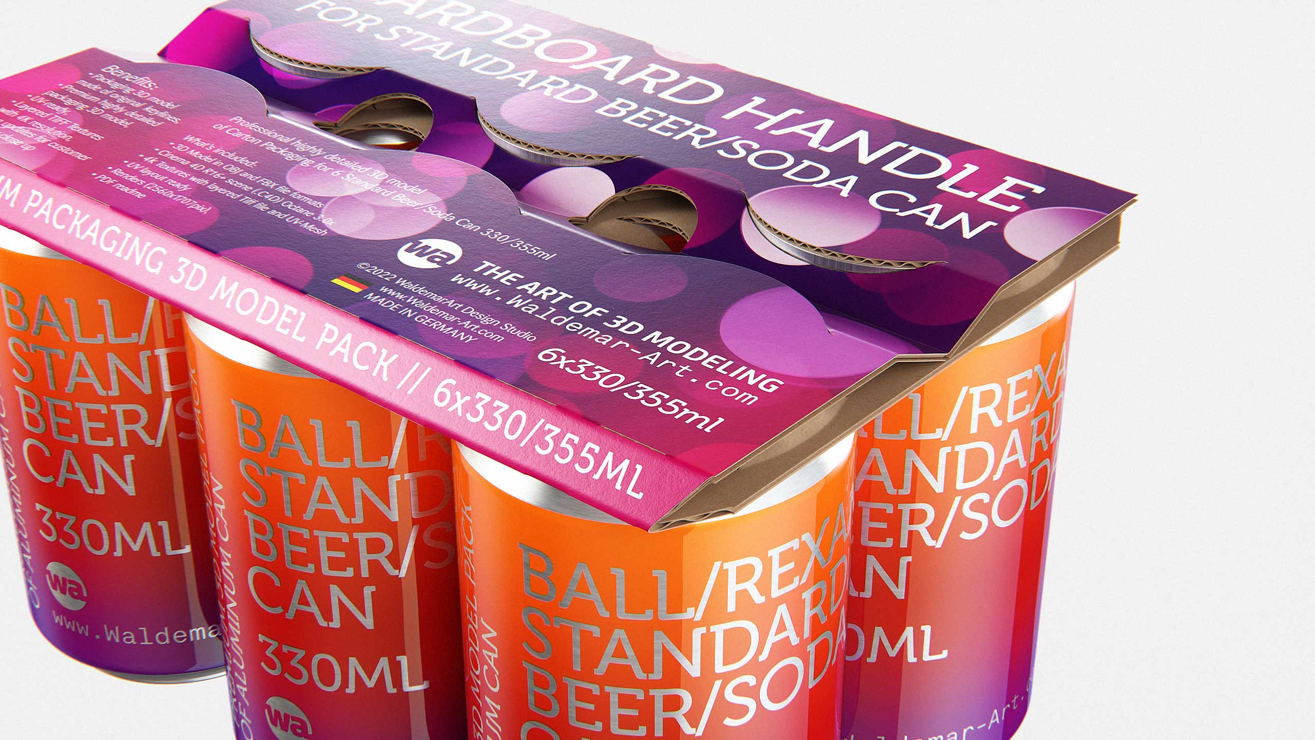 Premium Packaging 3D Model of cardboard holder for 6x330/355ml Standard Soda/Beer Can  