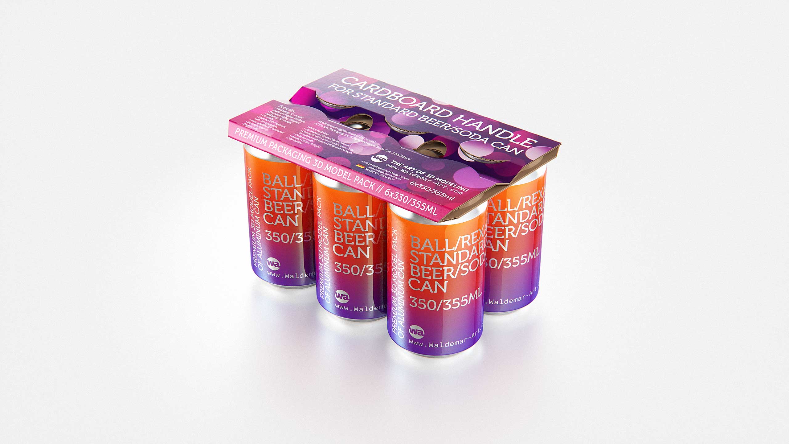 Premium Packaging 3D Model of cardboard holder for 6x330/355ml Standard Soda/Beer Can  