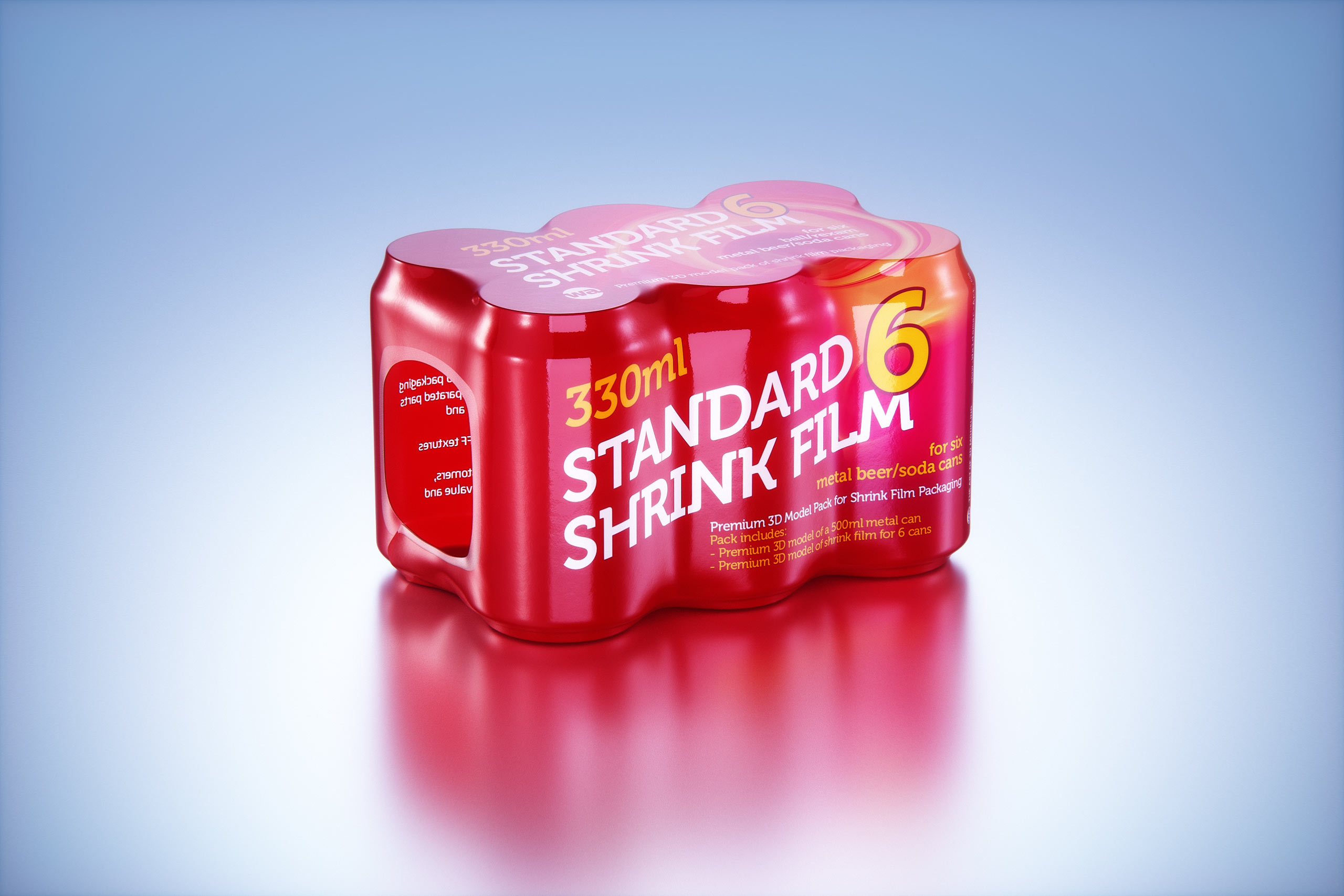 Shrink Film Multi-Pack Packaging for 6x330ml Standard Beer Cans Premium 3D model