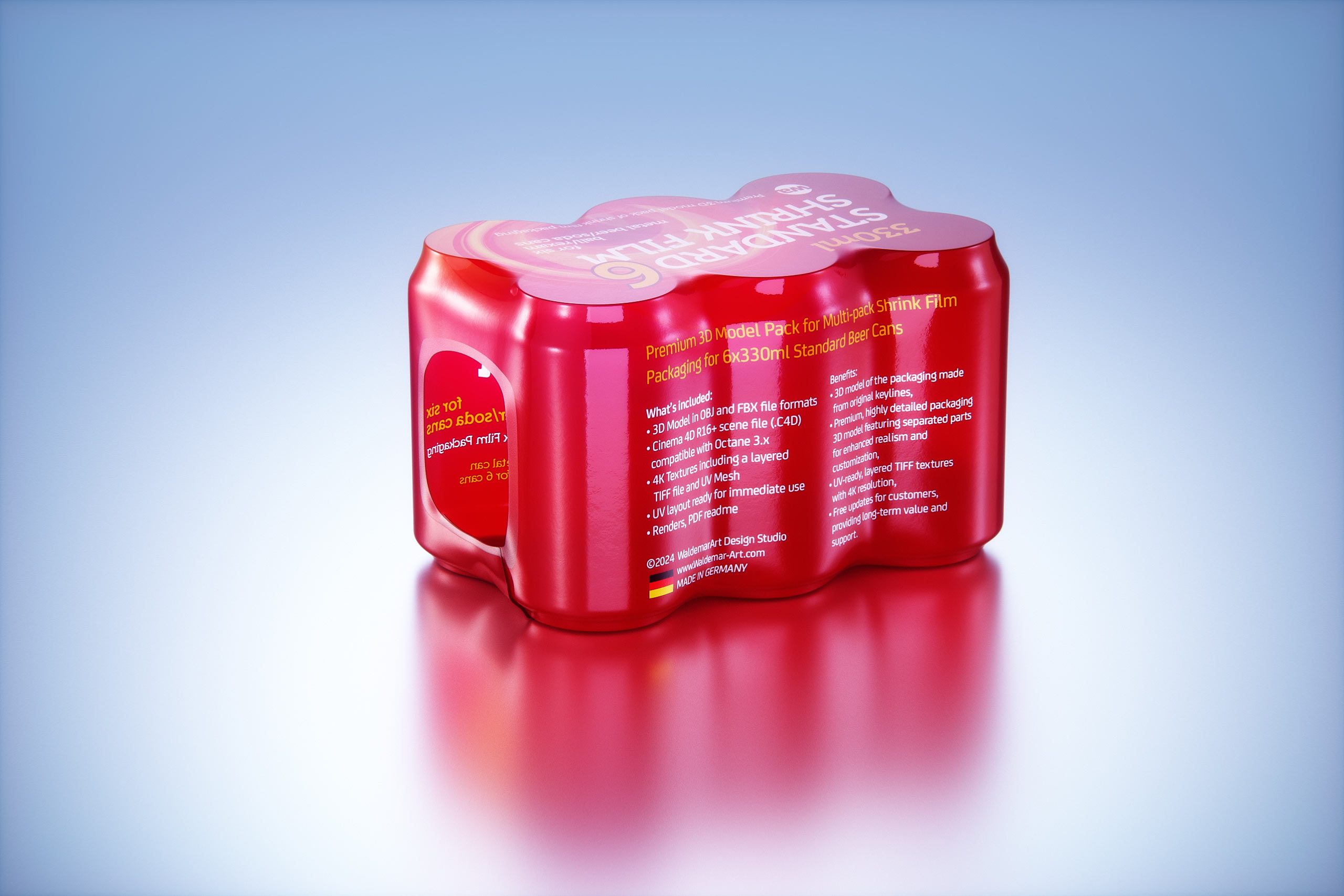Shrink Film Multi-Pack Packaging for 6x330ml Standard Beer Cans Premium 3D model