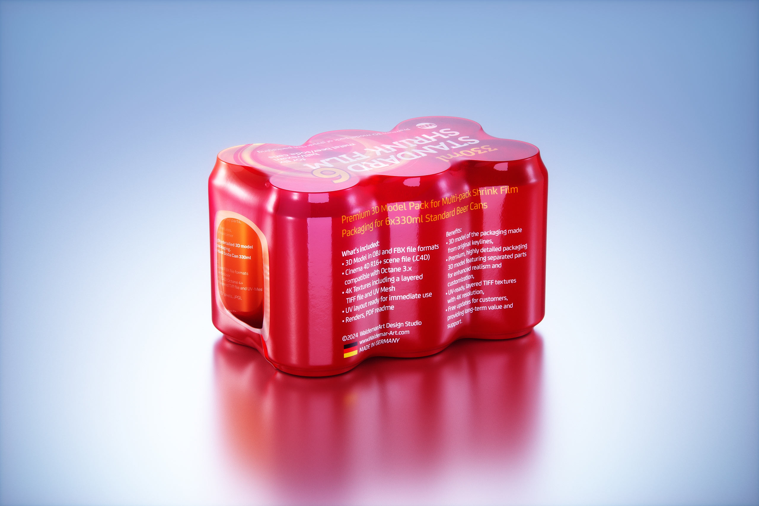 Shrink Film Multi-Pack Packaging for 6x330ml Standard Beer Cans Premium 3D model
